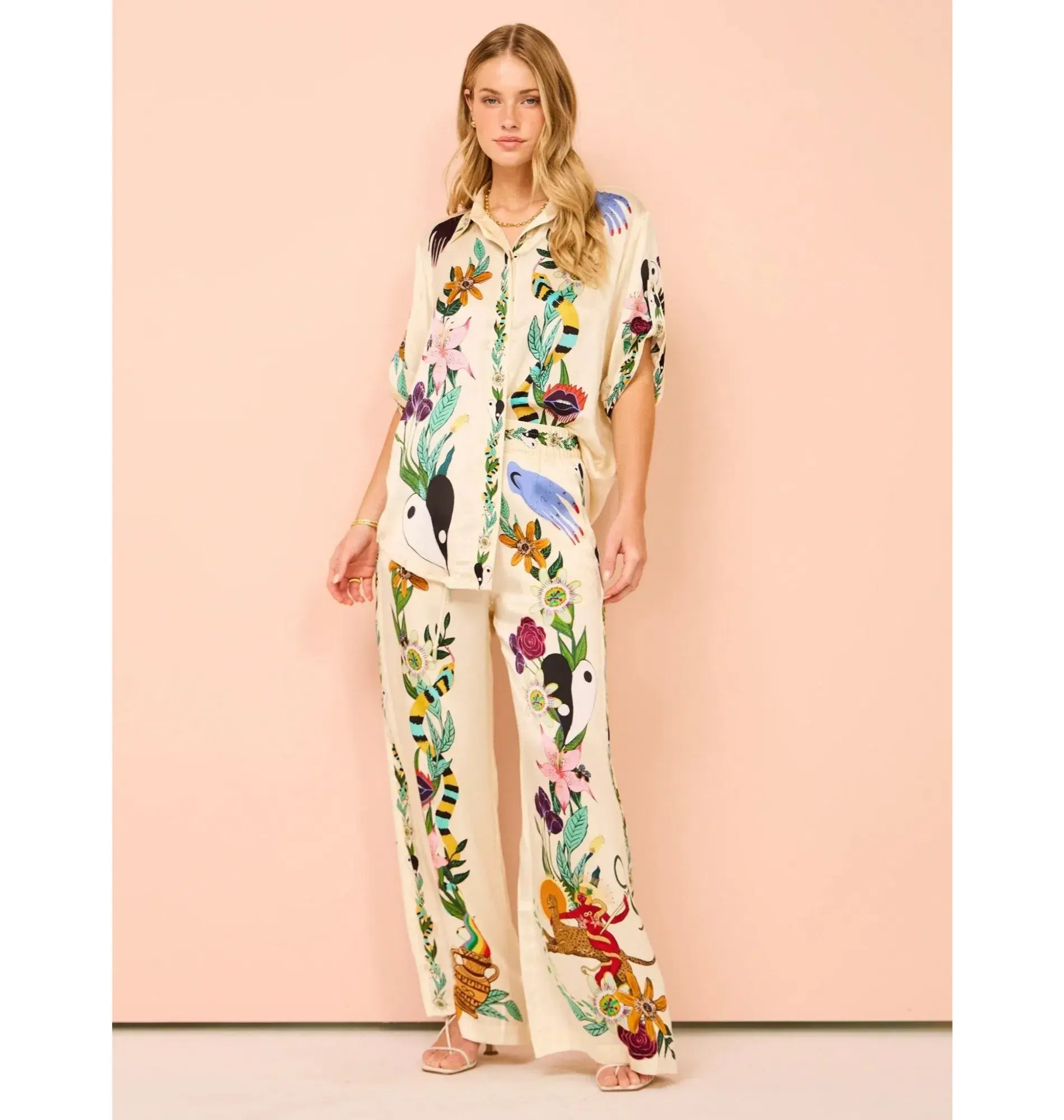 Alemais Meagan Silk Shirt Size AU 14 and Pants Size AU 16 Set Print - Image 1