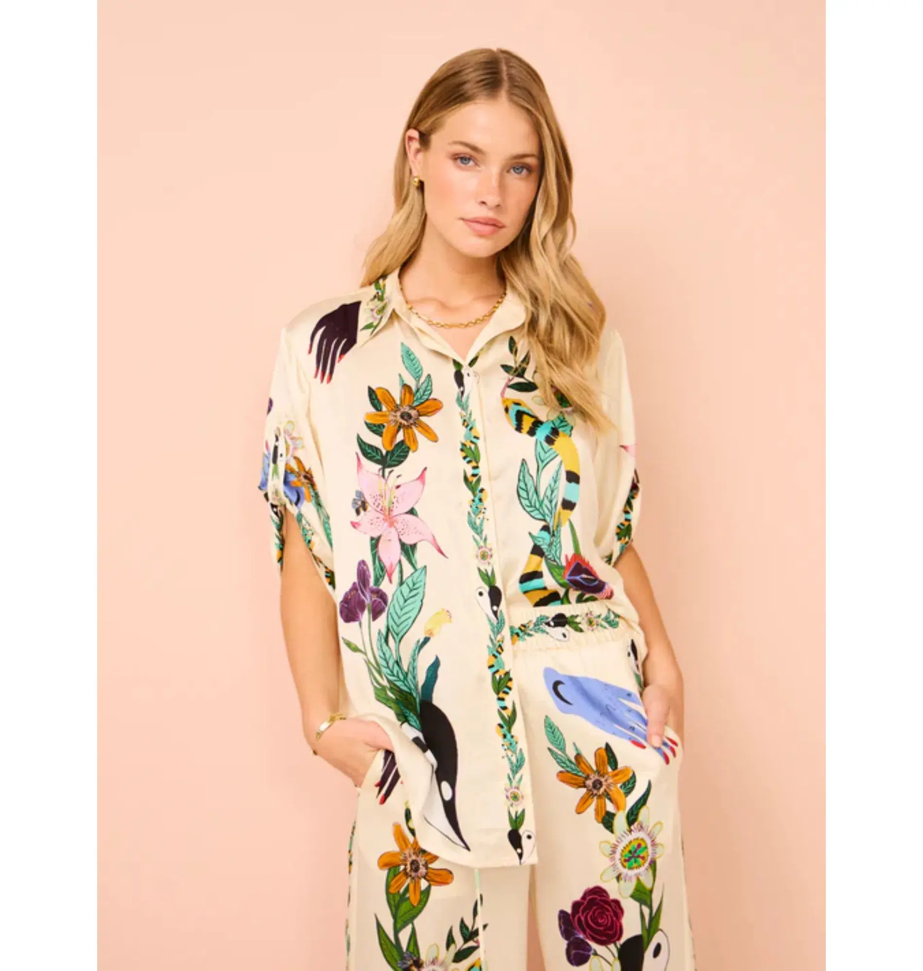 Alemais Meagan Silk Shirt Size AU 14 and Pants Size AU 16 Set Print - Image 3