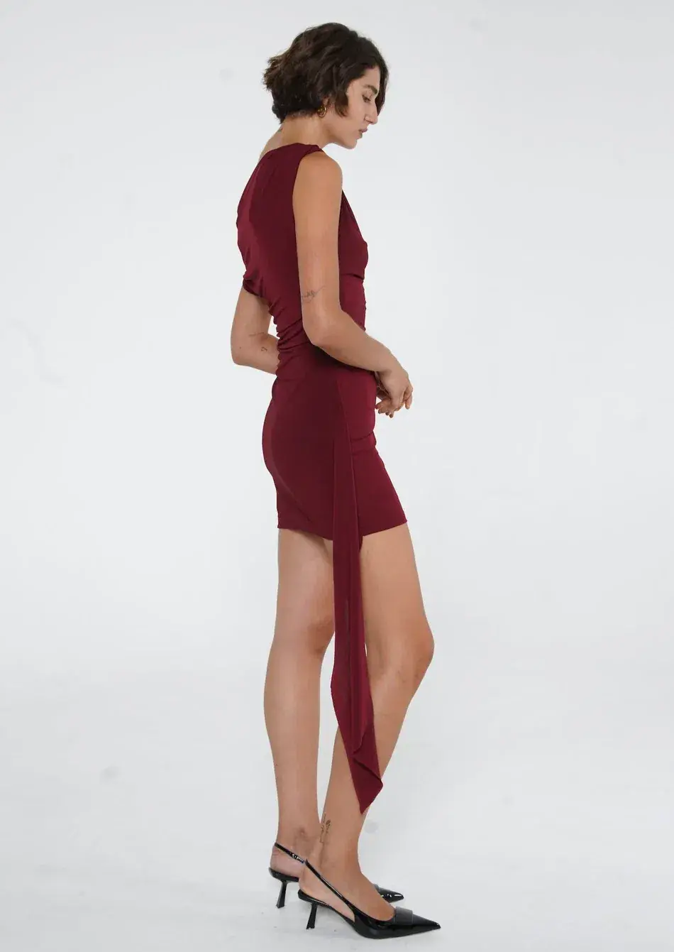 Benni Romi Asym Mini Dress Merlot Size 12 - Image 2