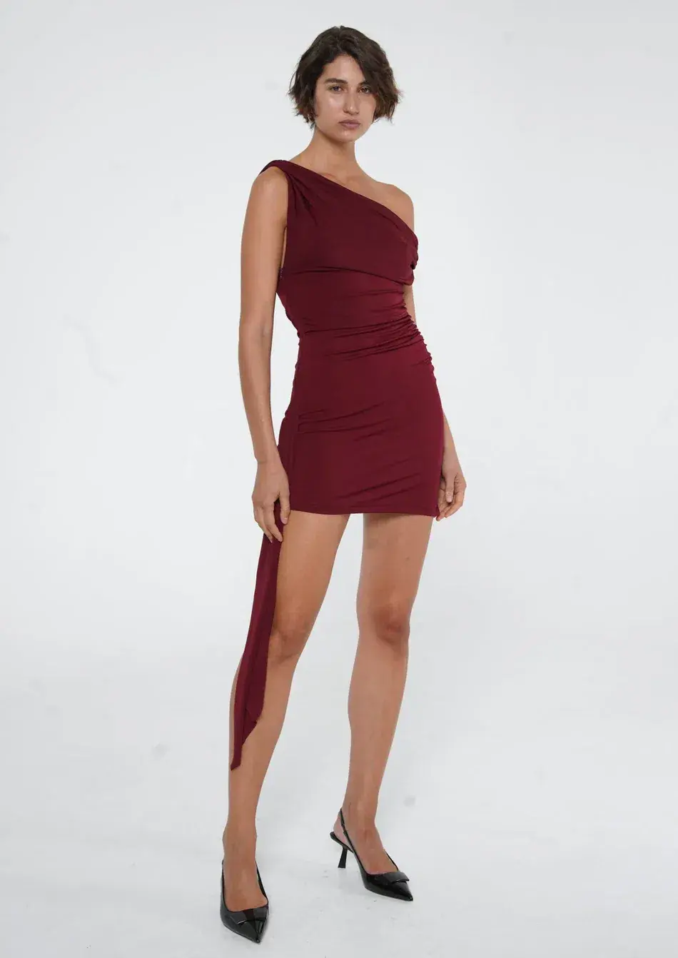 Benni Romi Asym Mini Dress Merlot Size 12 - Image 1