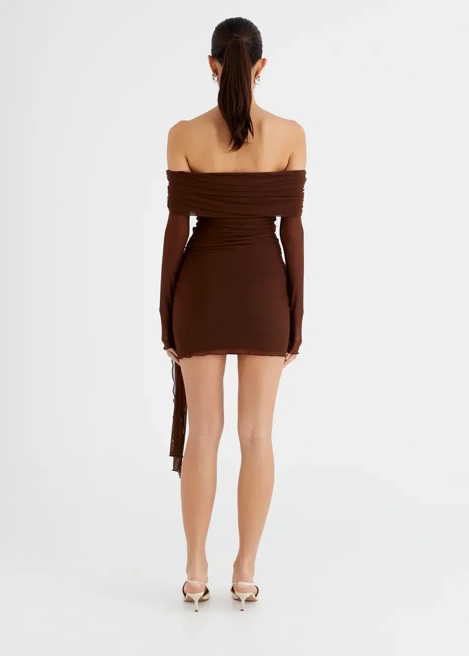 Benni Yasmin Off Shoulder Mini Dress Cacao Brown Size 10 - Image 3