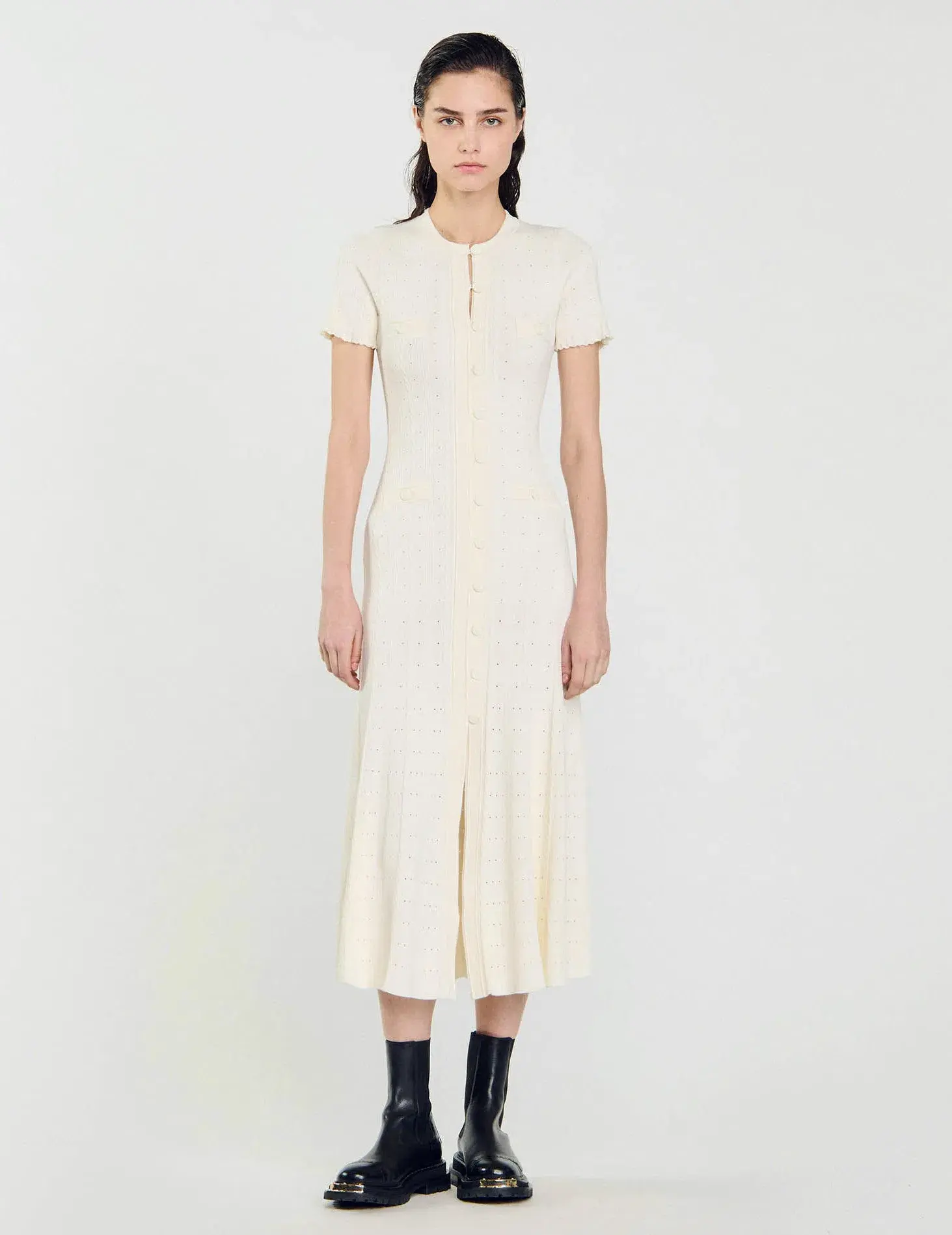 Sandro Knit Maxi Dress Ecru Size 36 / AU 8 - Image 1