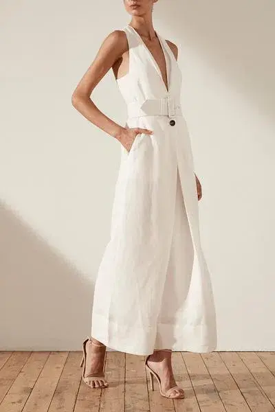 Shona Joy Gaia Sleeveless Belted Wide Leg Jumpsuit White Size 6 - Image 1