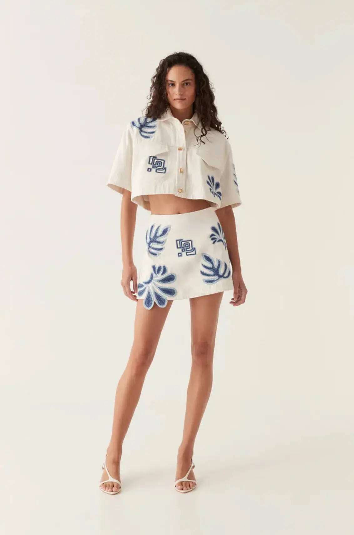 Aje Esprit Embroidered Skirt Size 10 and Top Size 6 Set Ivory-Blue  - Image 1