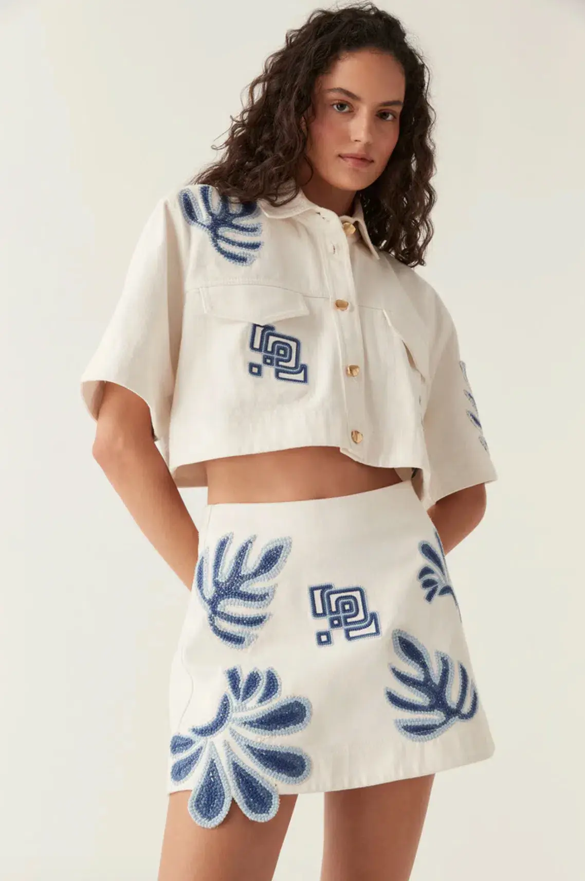 Aje Esprit Embroidered Skirt Size 10 and Top Size 6 Set Ivory-Blue  - Image 3