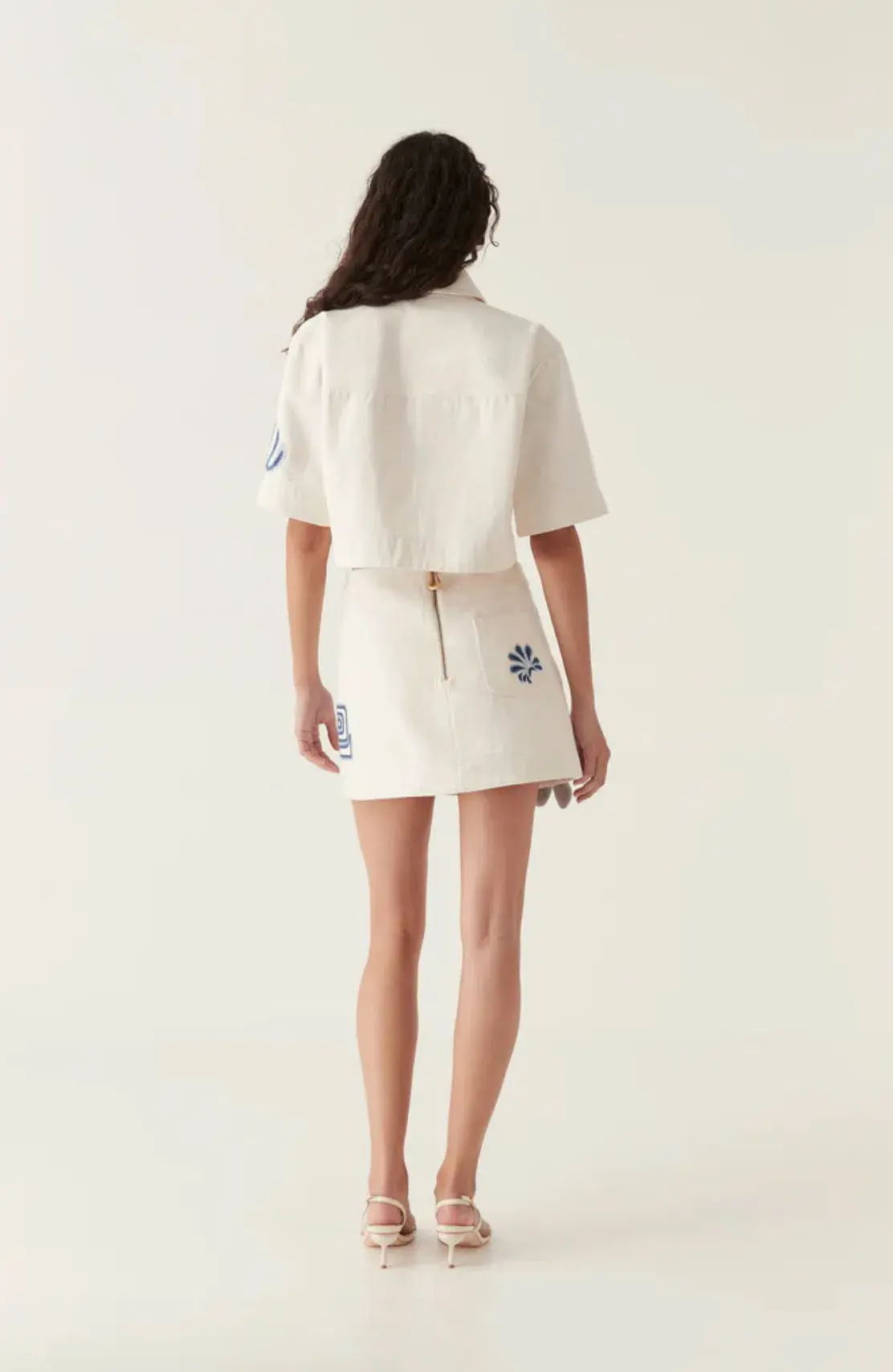Aje Esprit Embroidered Skirt Size 10 and Top Size 6 Set Ivory-Blue  - Image 6