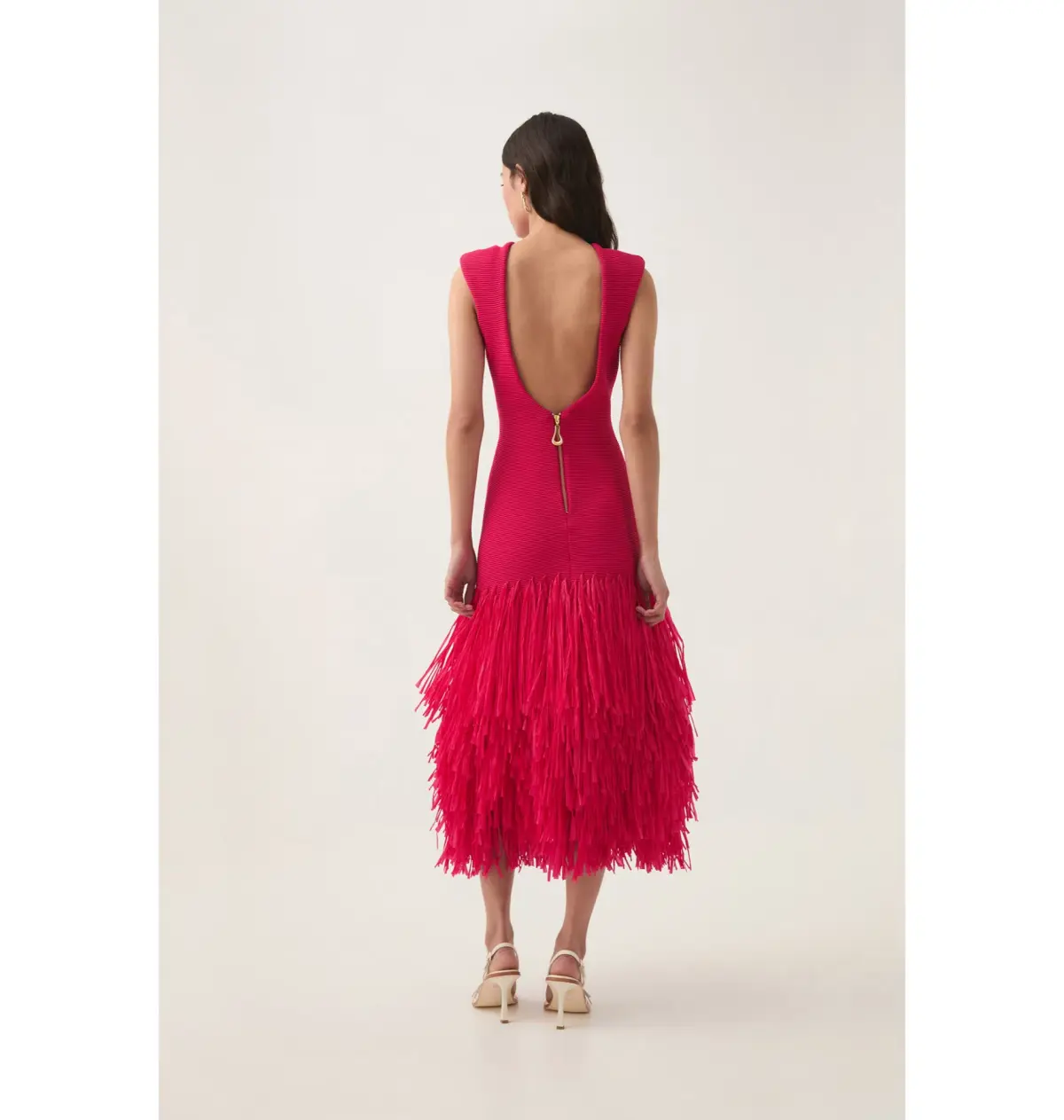 Aje Rushes Raffia Knit Midi Dress Deep Fuschia Size XS / AU 8  - Image 4