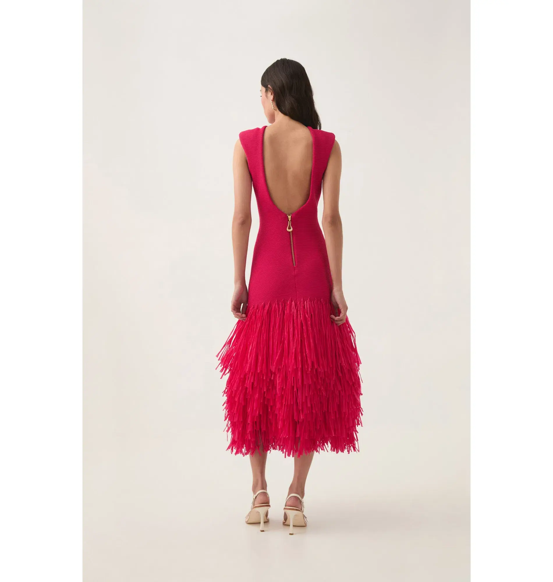 Aje Rushes Raffia Knit Midi Dress Deep Fuschia Size XS / AU 8  - Image 4