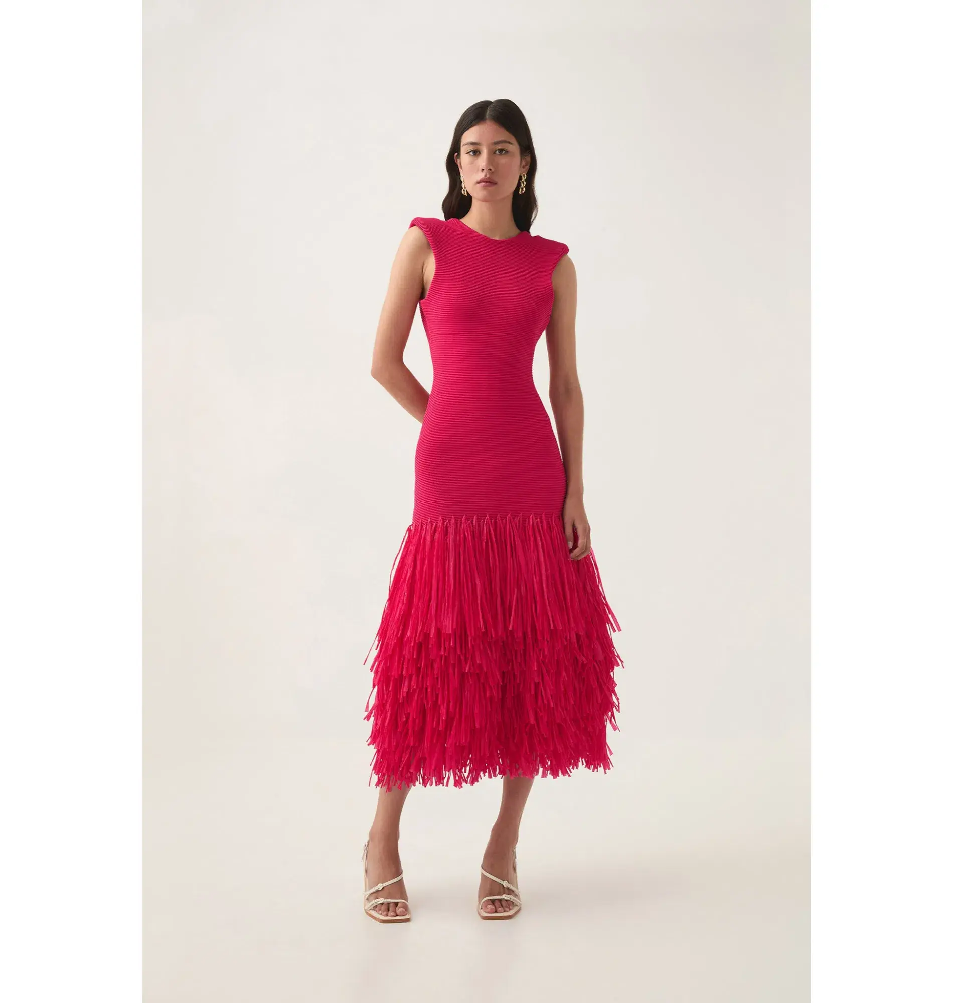 Aje Rushes Raffia Knit Midi Dress Deep Fuschia Size XS / AU 8  - Image 2