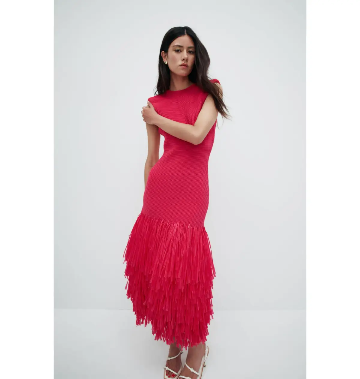 Aje Rushes Raffia Knit Midi Dress Deep Fuschia Size XS / AU 8  - Image 1