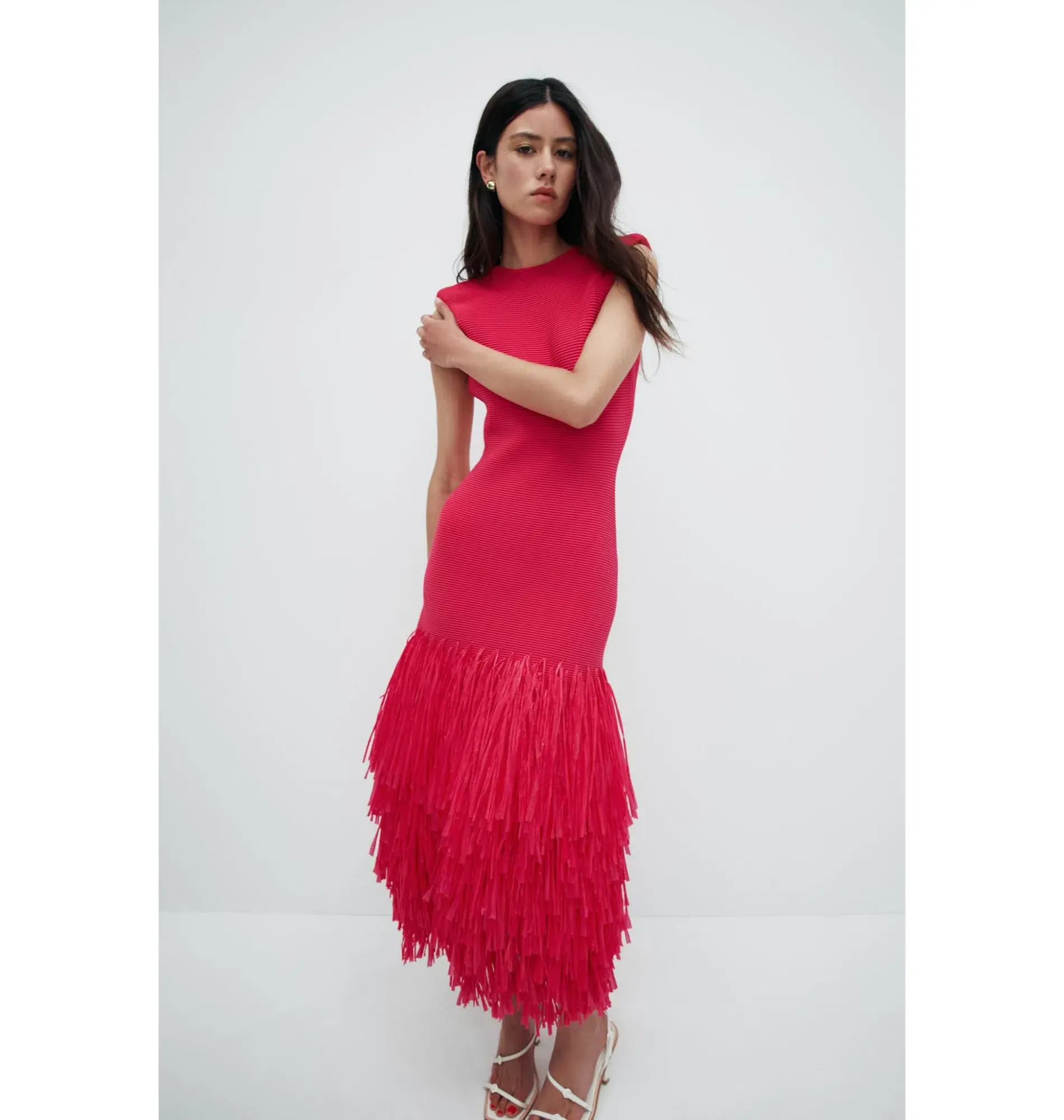 Aje Rushes Raffia Knit Midi Dress Deep Fuschia Size XS / AU 8  - Image 1