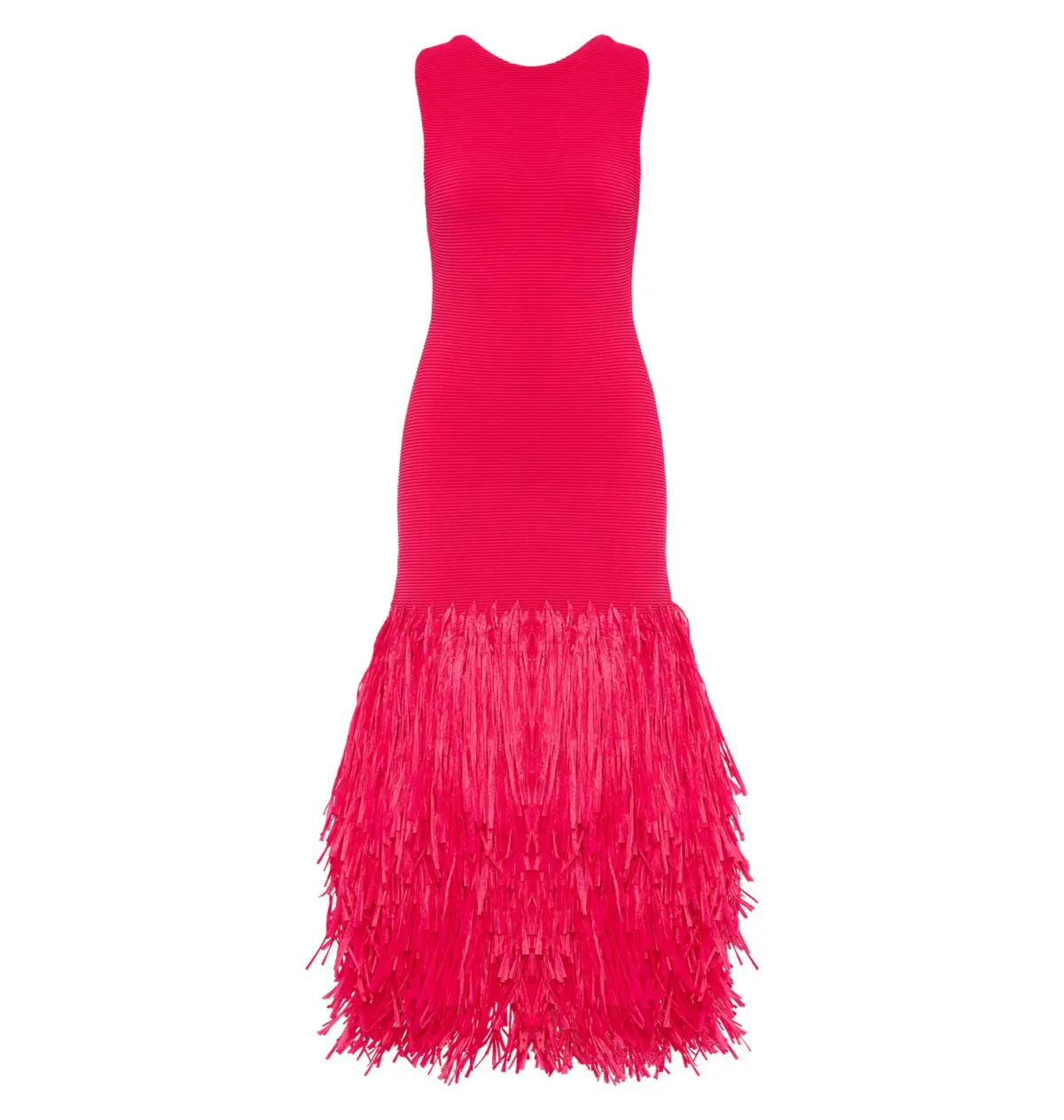 Aje Rushes Raffia Knit Midi Dress Deep Fuschia Size XS / AU 8  - Image 5