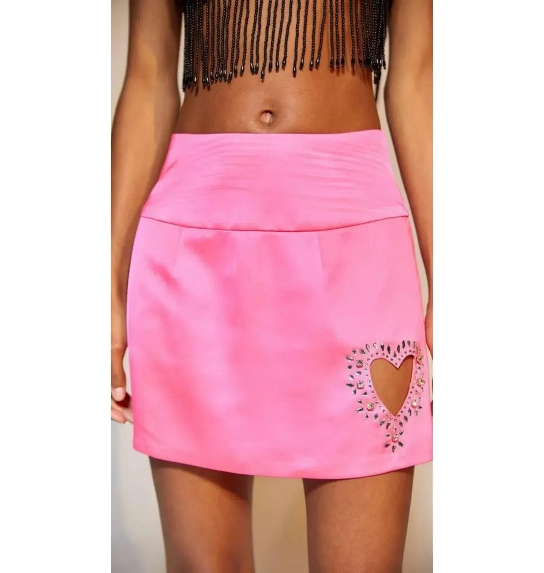 For Love & Lemons Hazel Rhinestone Heart Mini Skirt Pink Size AU 10 - Image 7