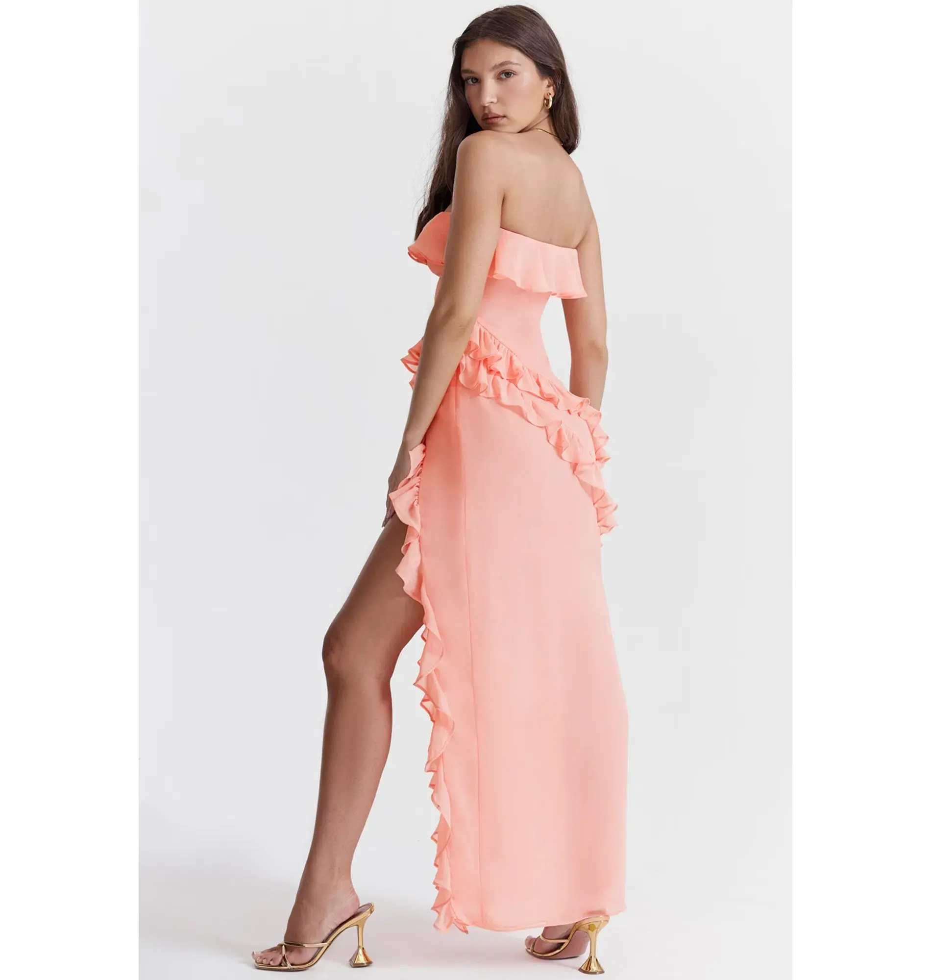 House of CB Ruffle Strapless Maxi Dress Apricot Size XS / AU 6 - Image 5