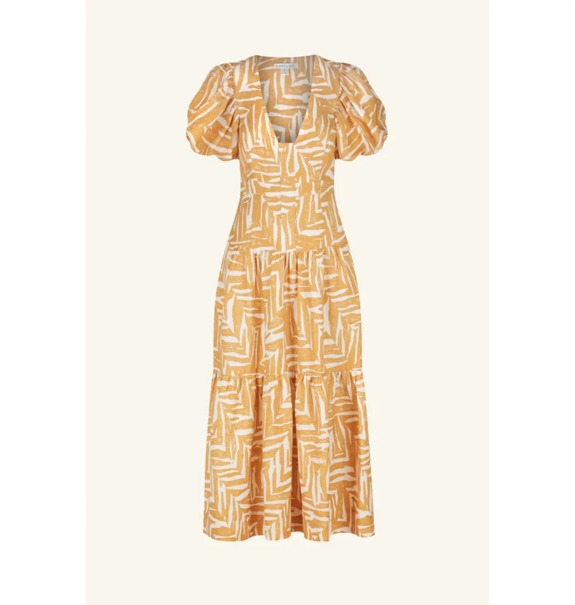 Shona Joy Imani Plunged Short Sleeve Midi Dress in Ivory/Ginger Size AU 18 - Image 4