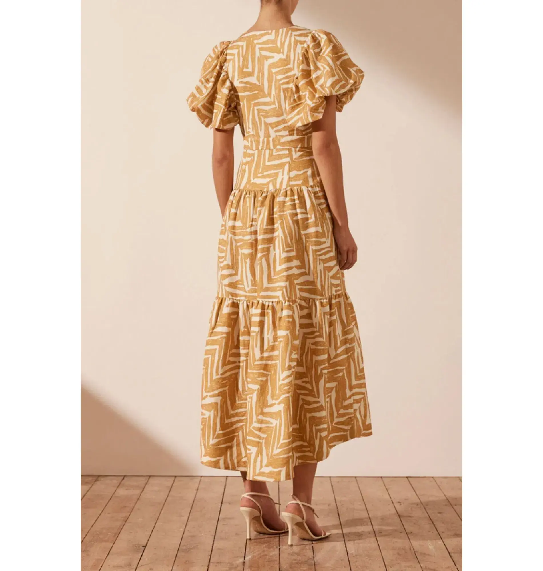 Shona Joy Imani Plunged Short Sleeve Midi Dress in Ivory/Ginger Size AU 18 - Image 3