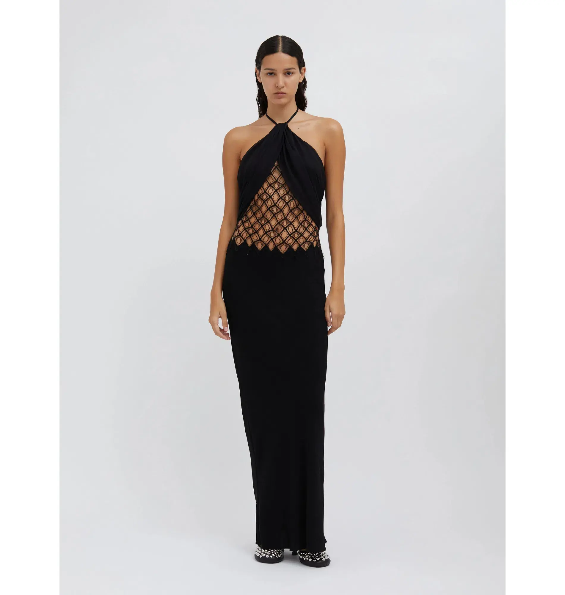 Christopher Esber Fluted Silk Column Dress Black Size AU 8 - Image 1