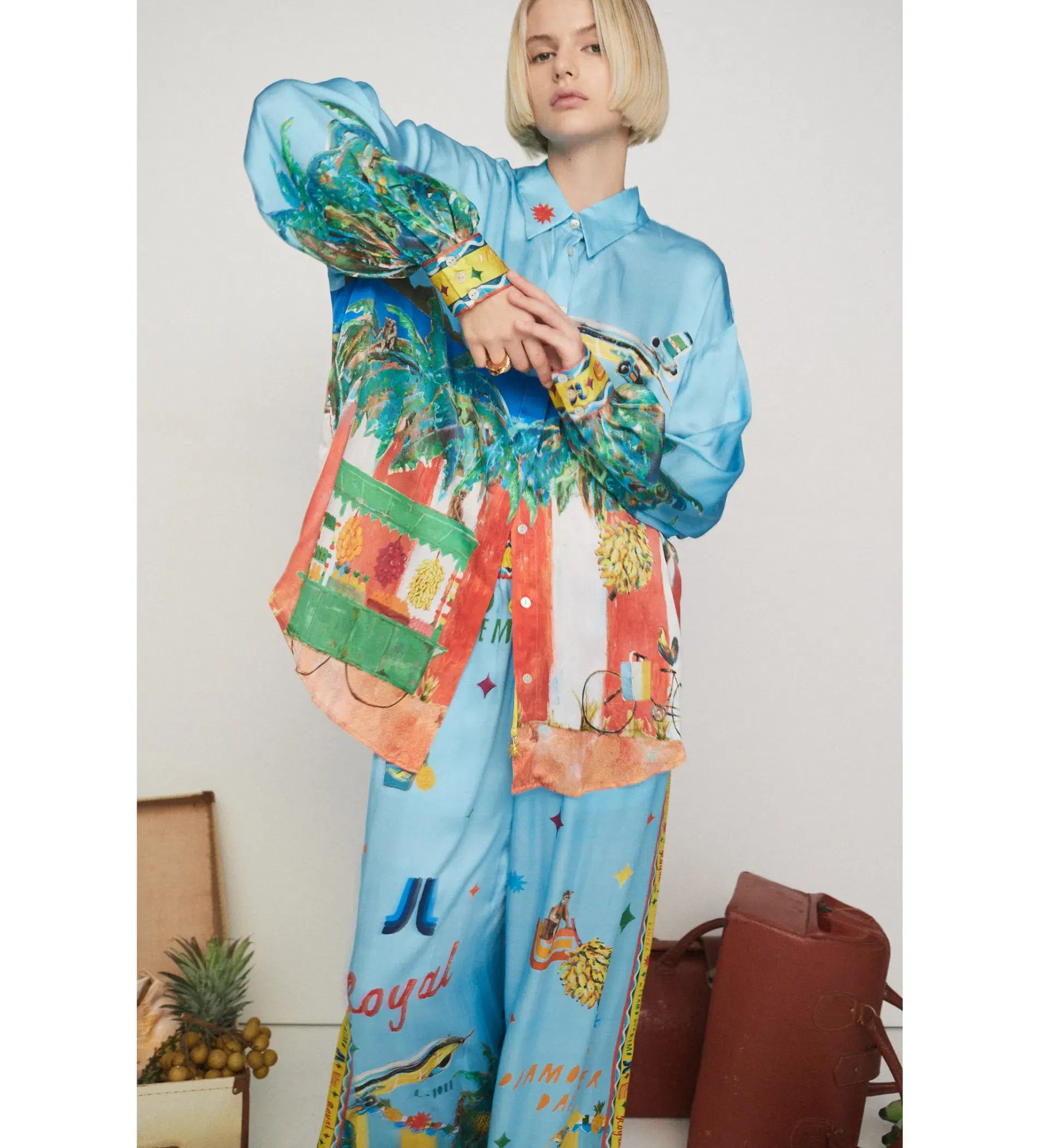 Alemais All Aboard Silk Shirt and Pant Set Print Size AU 14 - Image 2