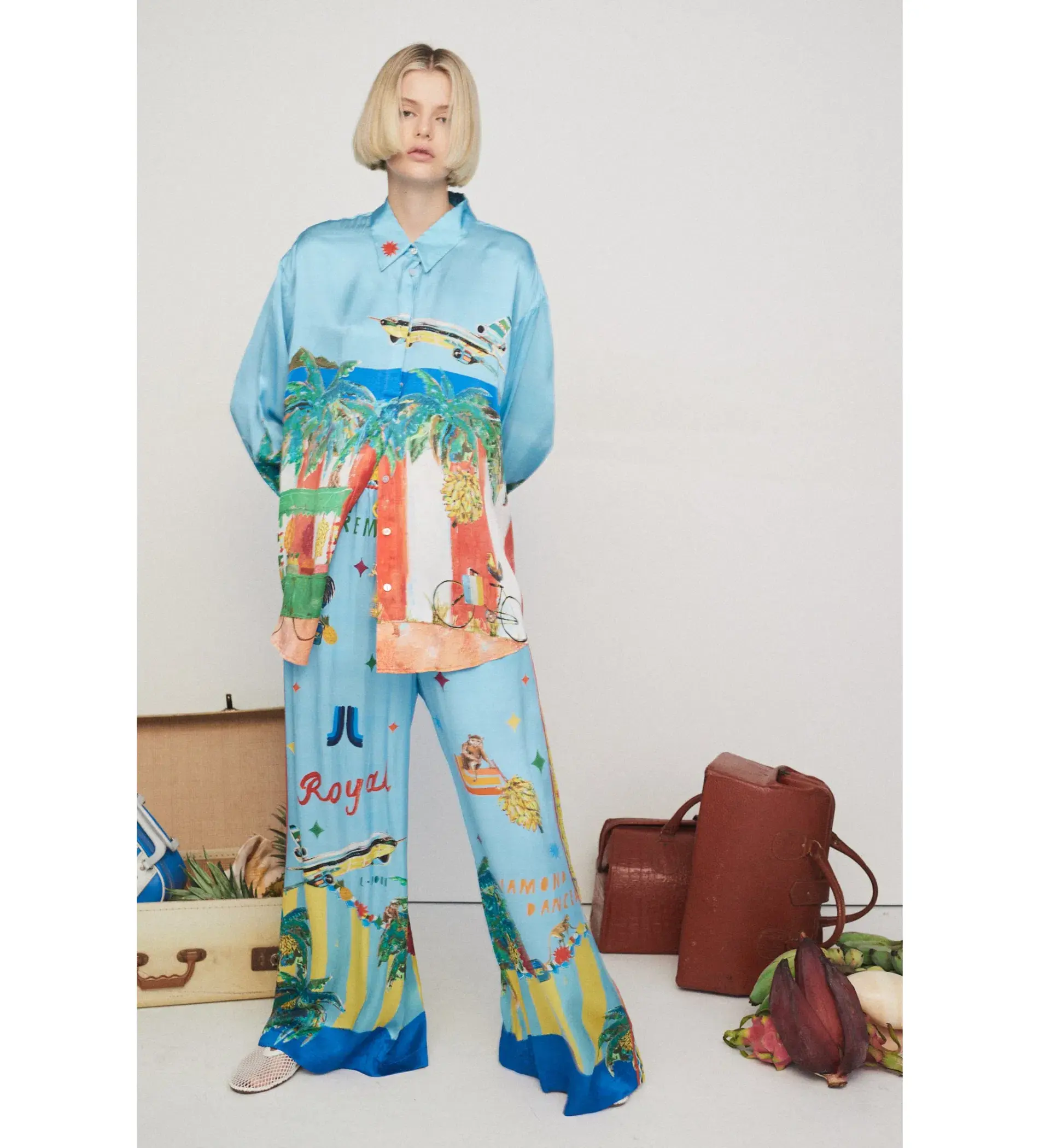 Alemais All Aboard Silk Shirt and Pant Set Print Size AU 14 - Image 1