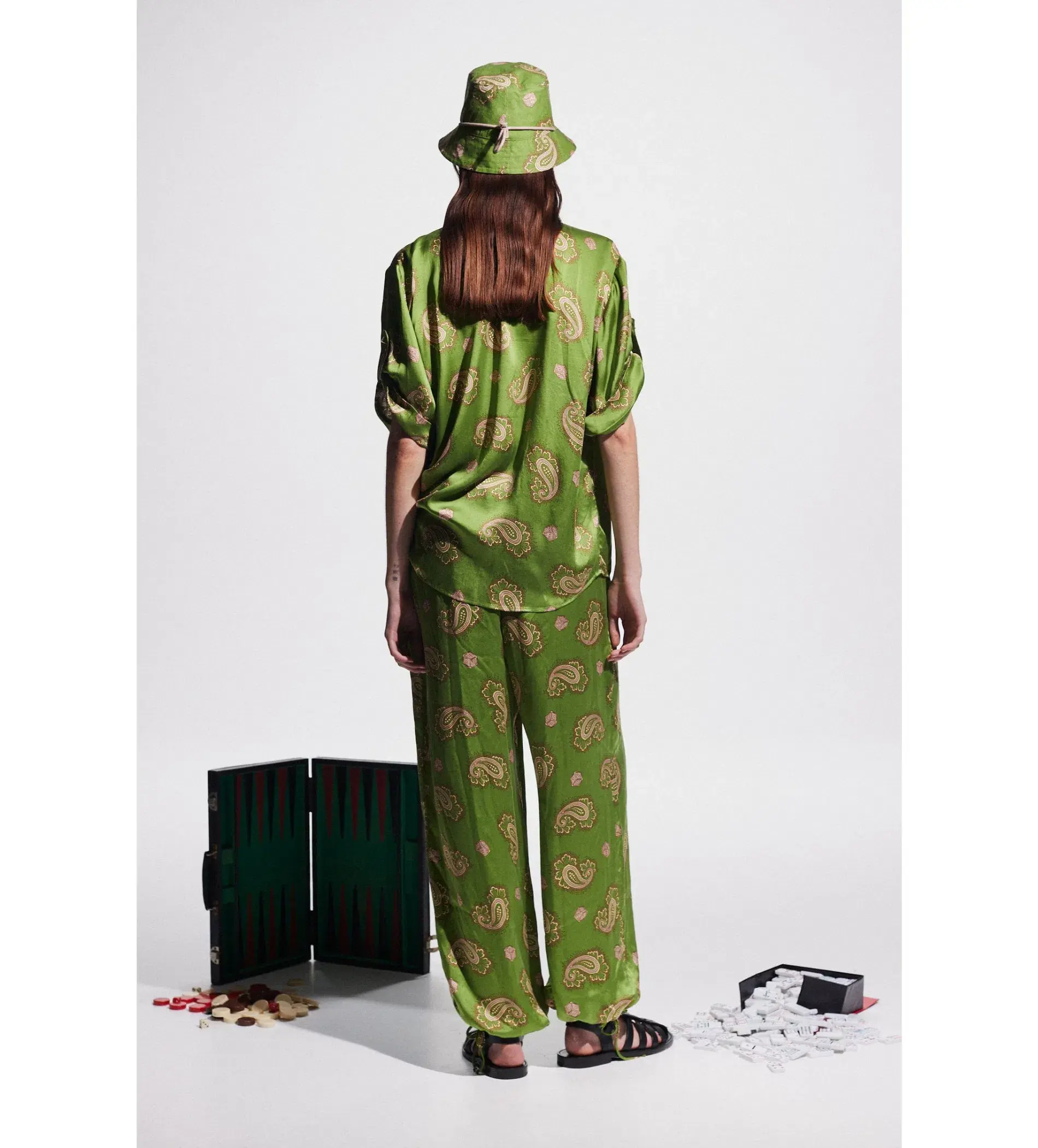 Alemais Dice Silk Shirt and Pant Set Green Size AU 14 - Image 3