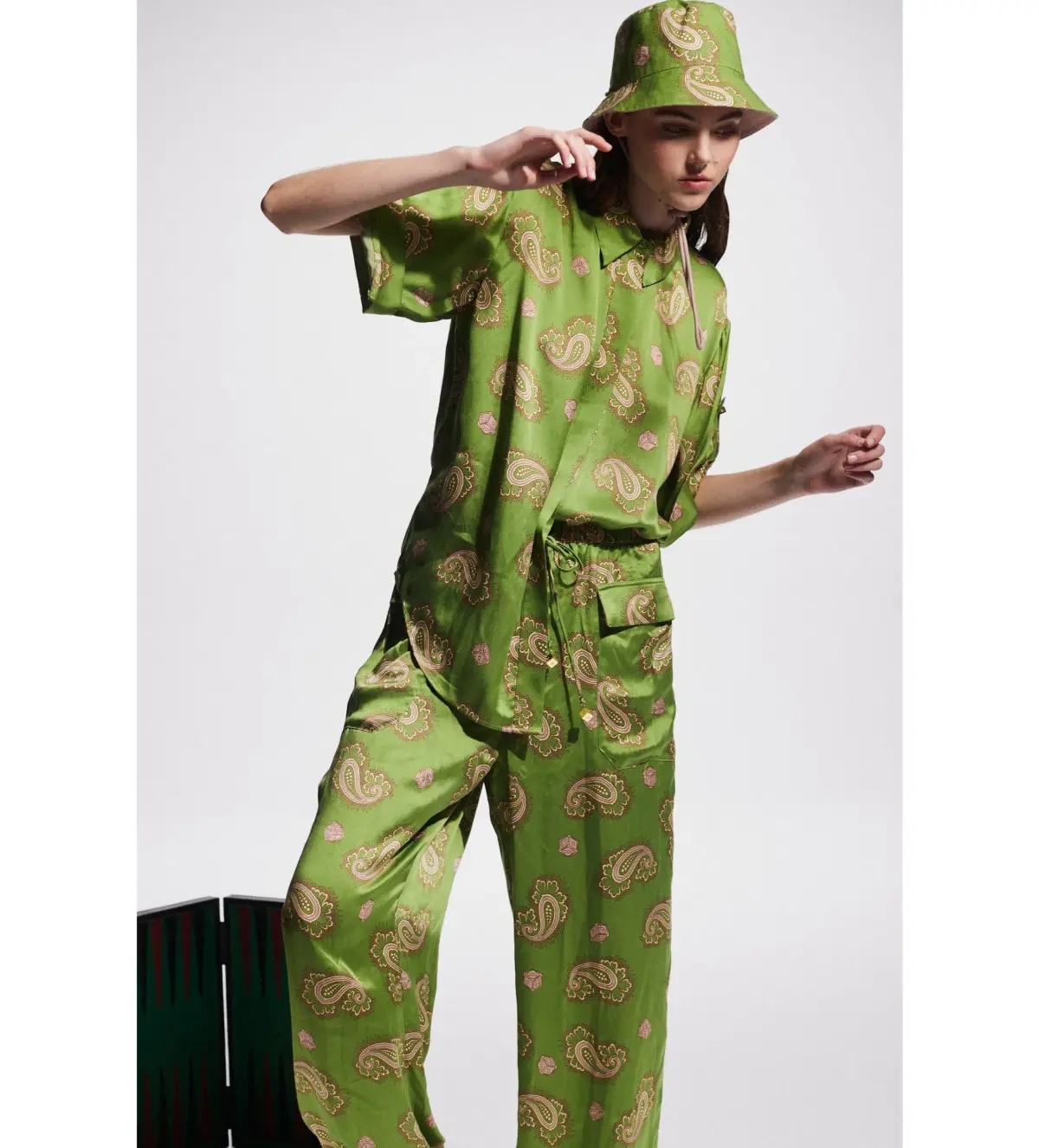 Alemais Dice Silk Shirt and Pant Set Green Size AU 14 - Image 2