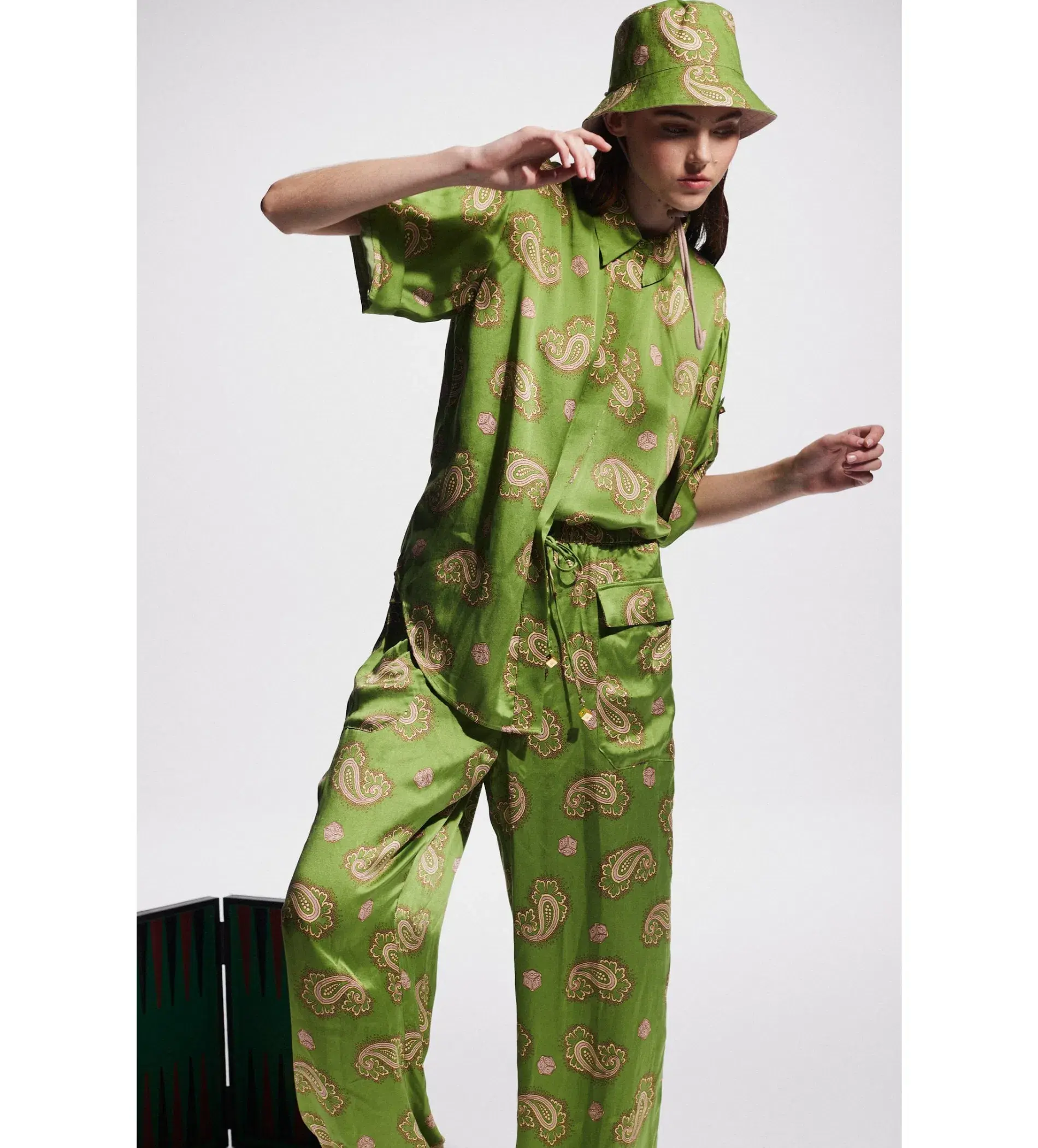 Alemais Dice Silk Shirt and Pant Set Green Size AU 14 - Image 2