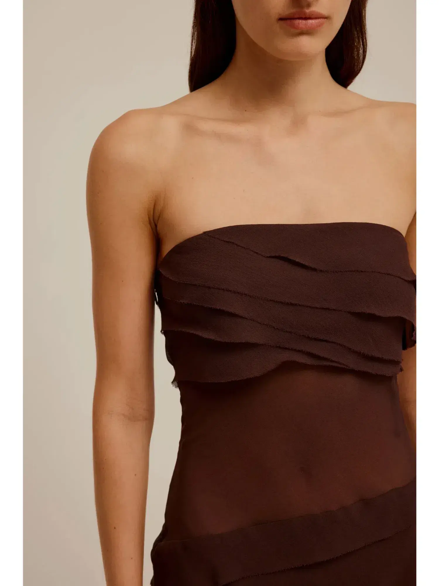 Venroy Sheer Panelled Strapless Dress Java Brown Size AU 12 - Image 2