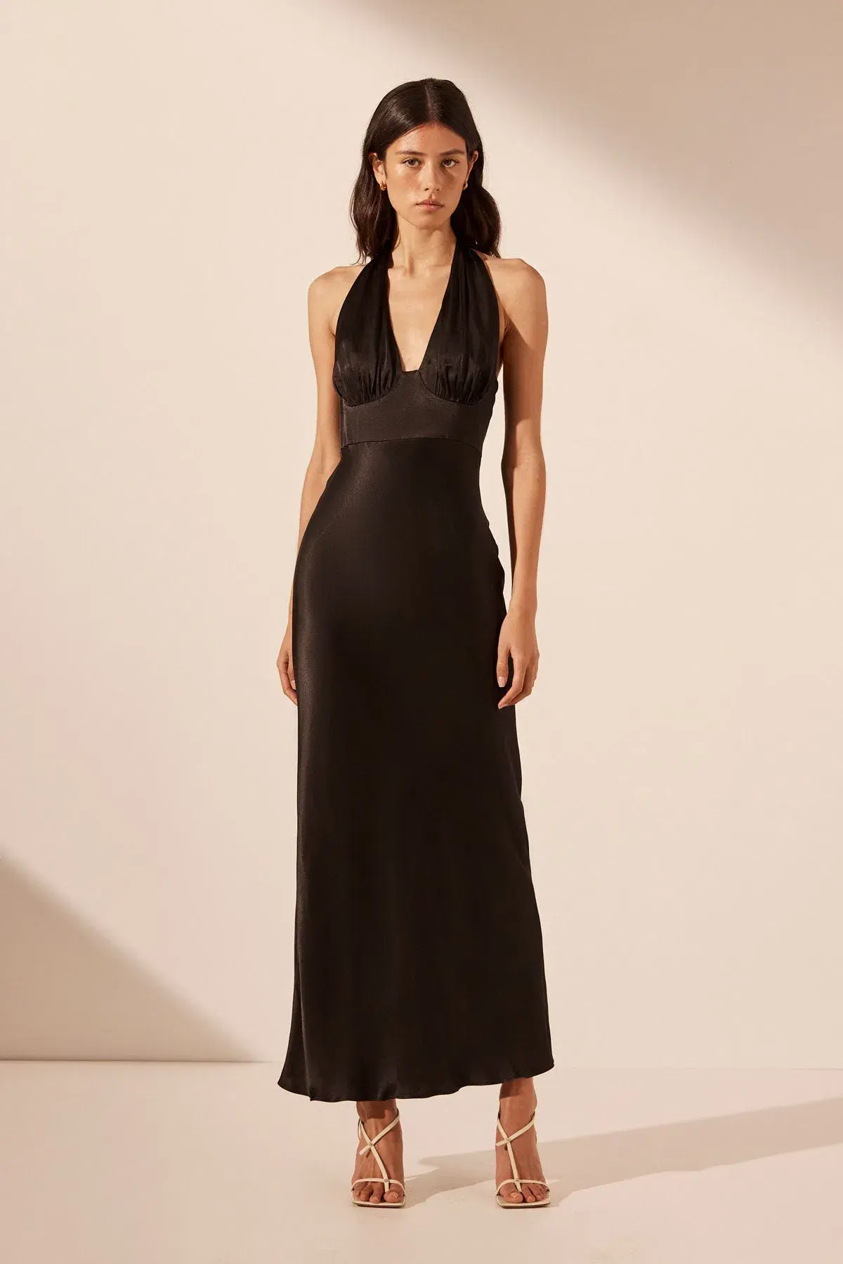 Shona Joy La Lune Plunged Halter Midi Dress in Black Size 8 - Image 1