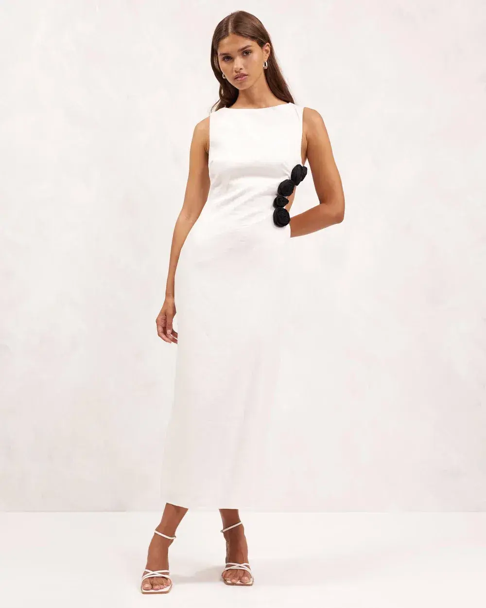 Aere Premium Rosette Midi Dress White Size AU 8 - Image 1