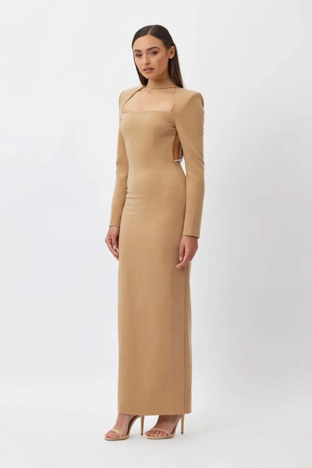 BIANCA & BRIDGETT MACKENZIE BACKLESS DRESS BEIGE for rent on The Volte - main image