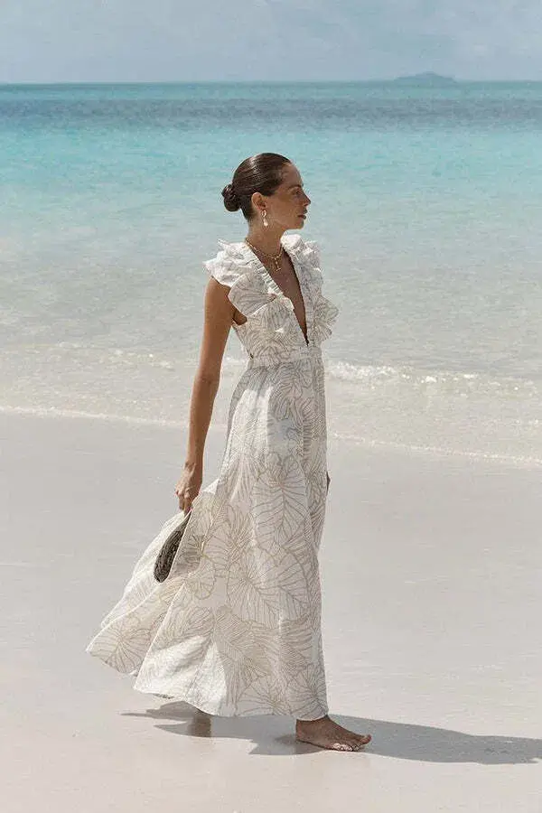 Dissh Malta Palm Frill Dress Print Size AU 8 - Image 3