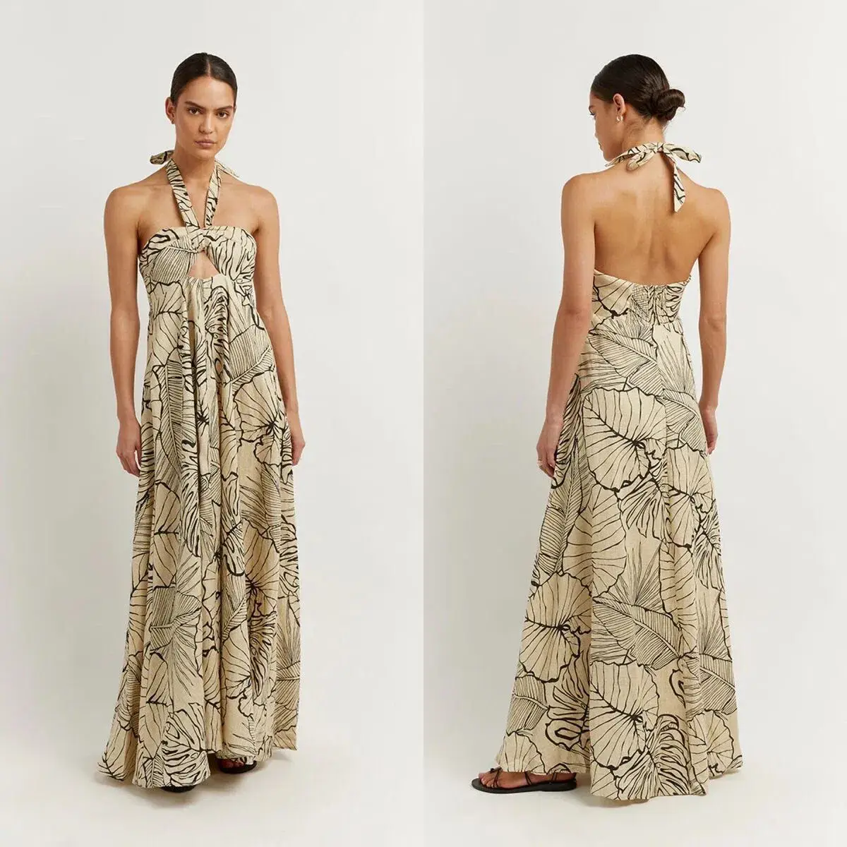 Dissh Malta Palm Linen Halter Maxi Dress size 8  - Image 1