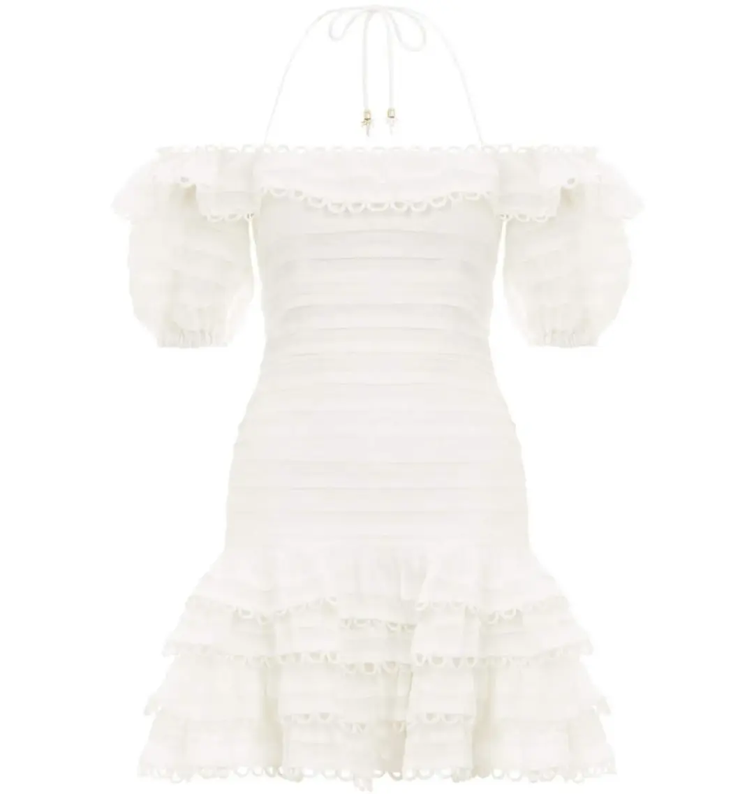 Zimmermann Allia Pintuck Short Dress Ivory Size 0P / AU 6 for rent on The Volte - main image