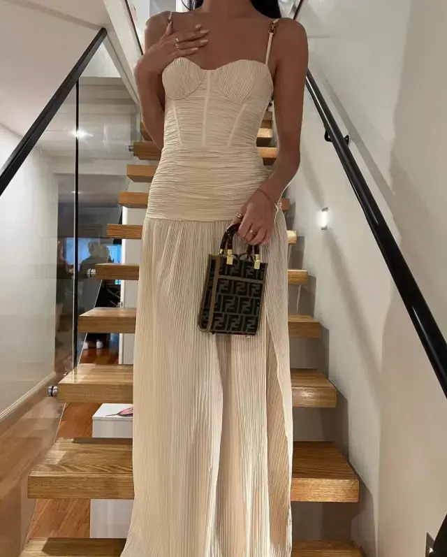 Manning Cartell Double Time Pleat Dress In Nougat // Size 10  for rent on The Volte - main image