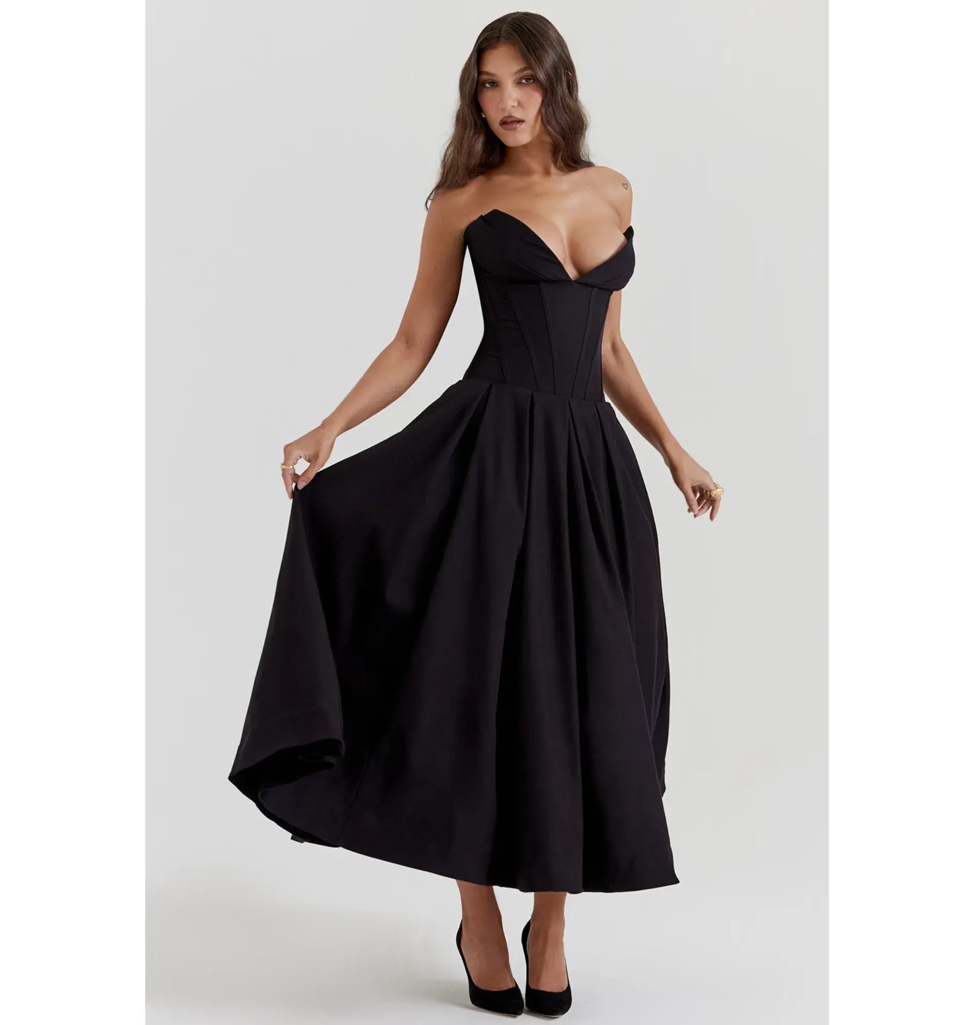 House of CB Lady Strapless Midi Dress Black Size AU 8  - Image 3