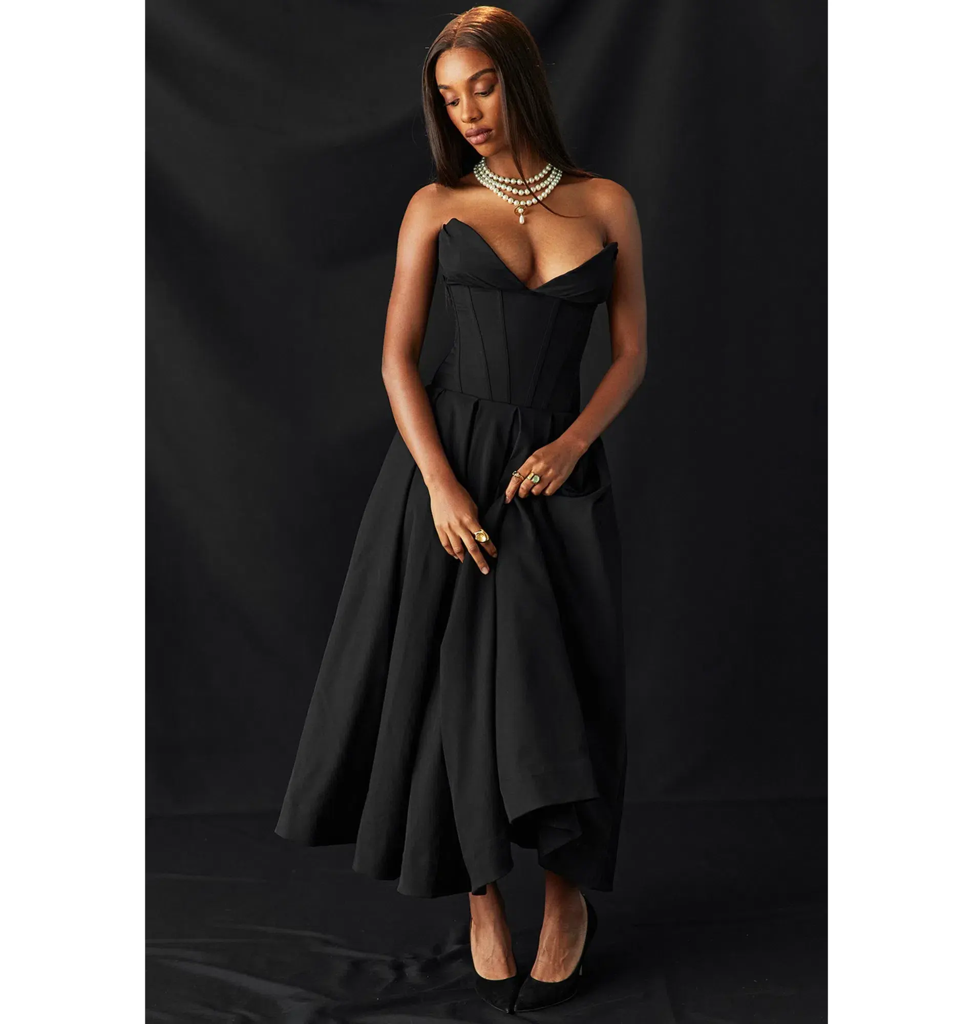 House of CB Lady Strapless Midi Dress Black Size AU 8  - Image 1