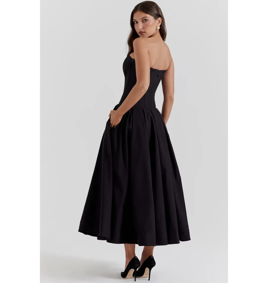 House of CB Lady Strapless Midi Dress Black Size AU 8  for rent on The Volte - main image