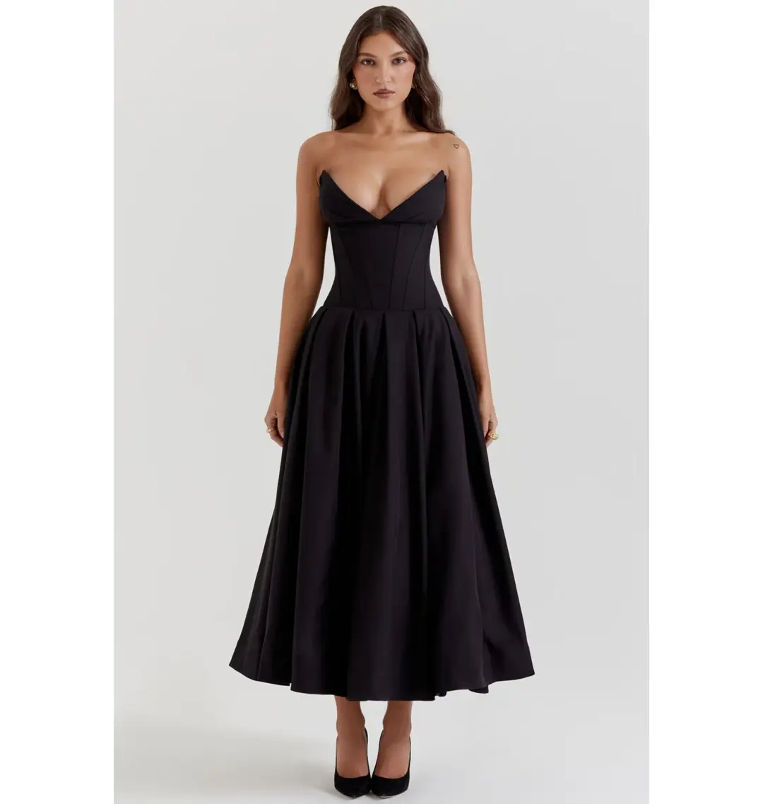 House of CB Lady Strapless Midi Dress Black Size AU 8  for rent on The Volte - main image