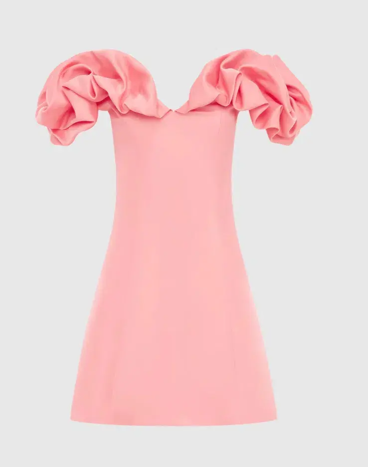 Leo Lin Bella Off Shoulder Frill Mini Dress Strawberry Pink Size AU 8 - Image 2