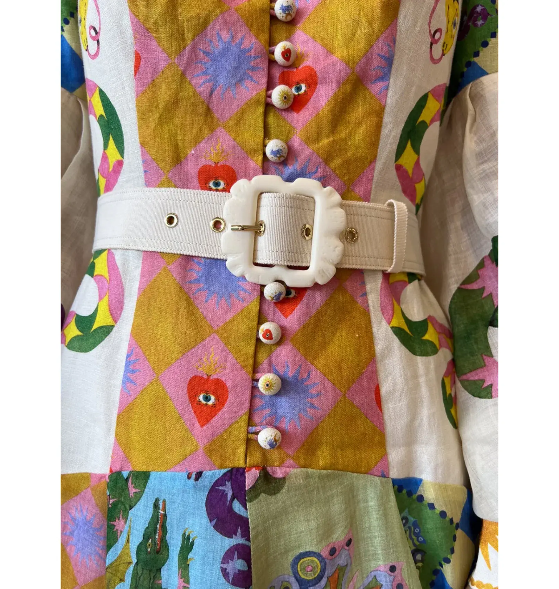 Alemais Lou Balloon Sleeve Midi Dress Multi Size AU 16  - Image 3