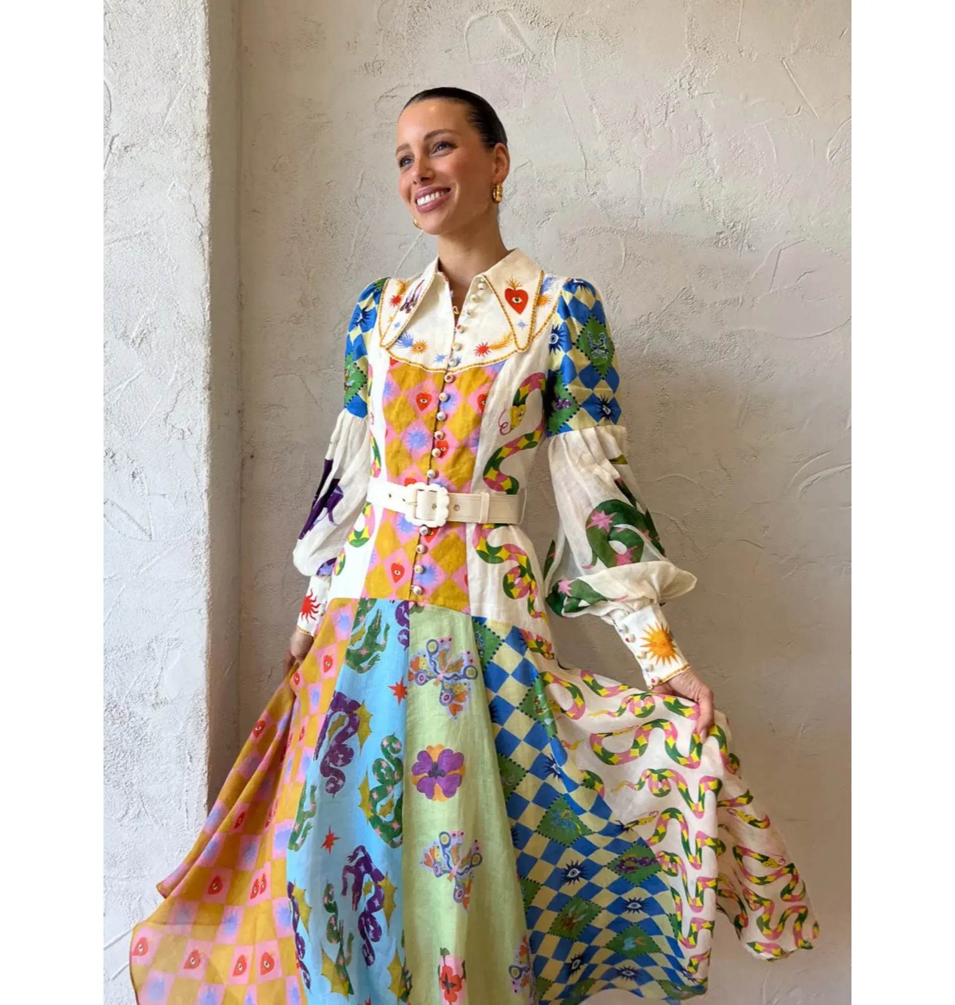 Alemais Lou Balloon Sleeve Midi Dress Multi Size AU 16  - Image 2