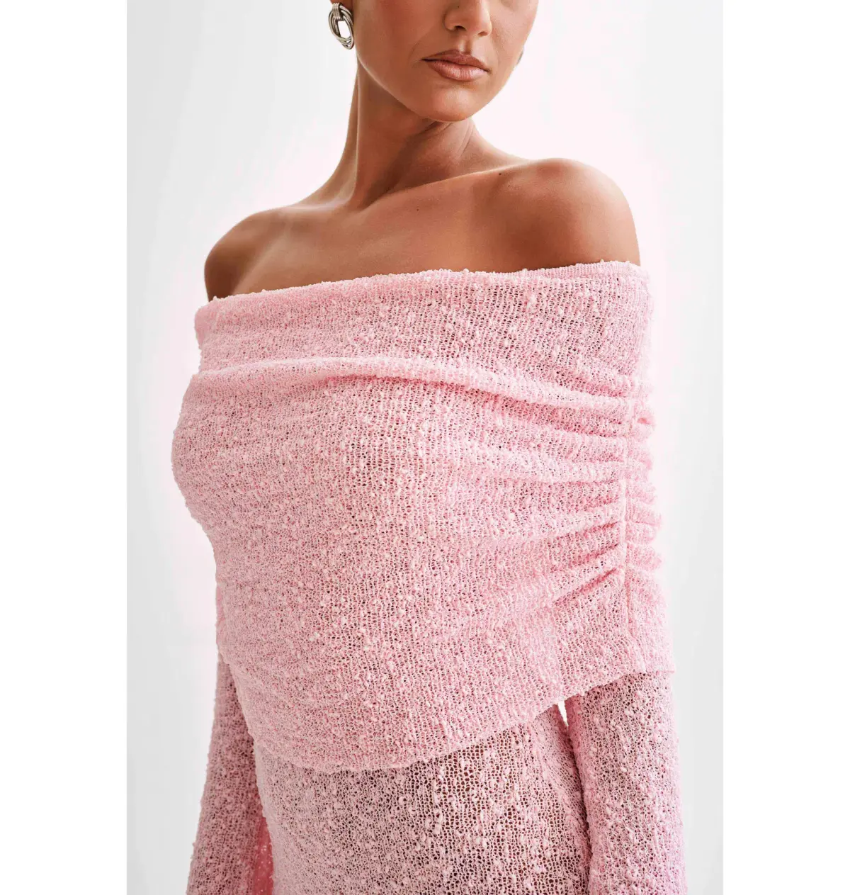 Meshki Marisol Off Shoulder Boucle Mini Dress in Baby Pink Size S / AU 8 - Image 2