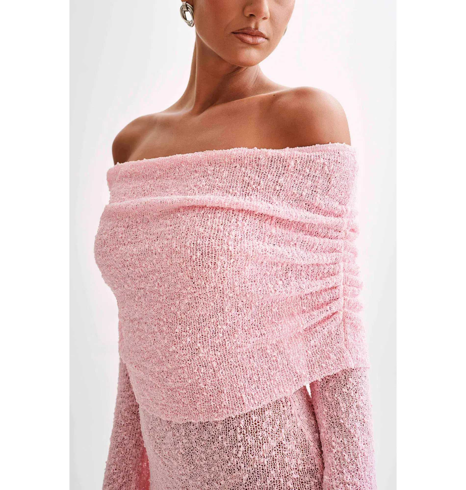 Meshki Marisol Off Shoulder Boucle Mini Dress in Baby Pink Size S / AU 8 - Image 2