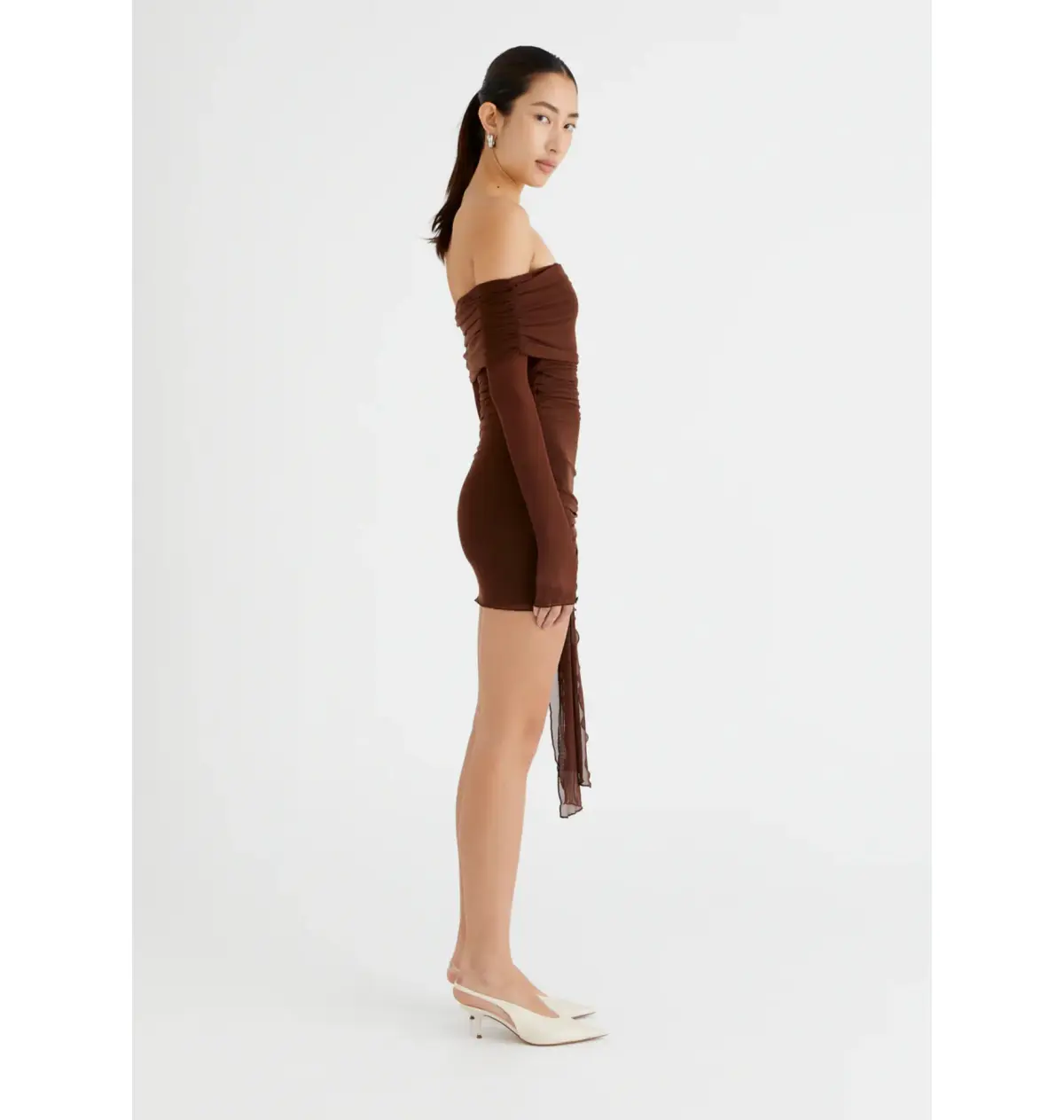 BENNI Yasmin Off Shoulder Mini Dress in Cacao Size S / AU 8 - Image 2