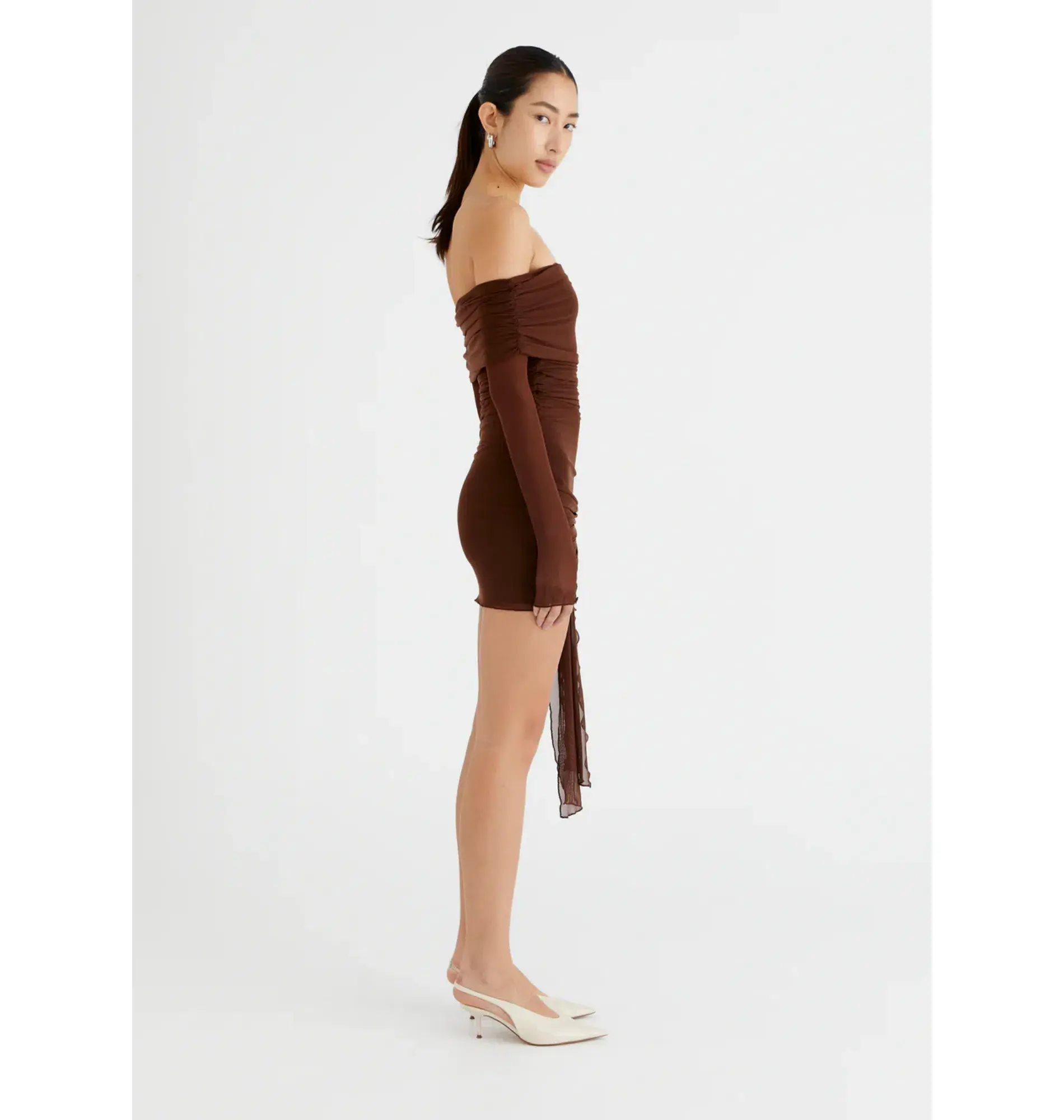 BENNI Yasmin Off Shoulder Mini Dress in Cacao Size S / AU 8 - Image 2