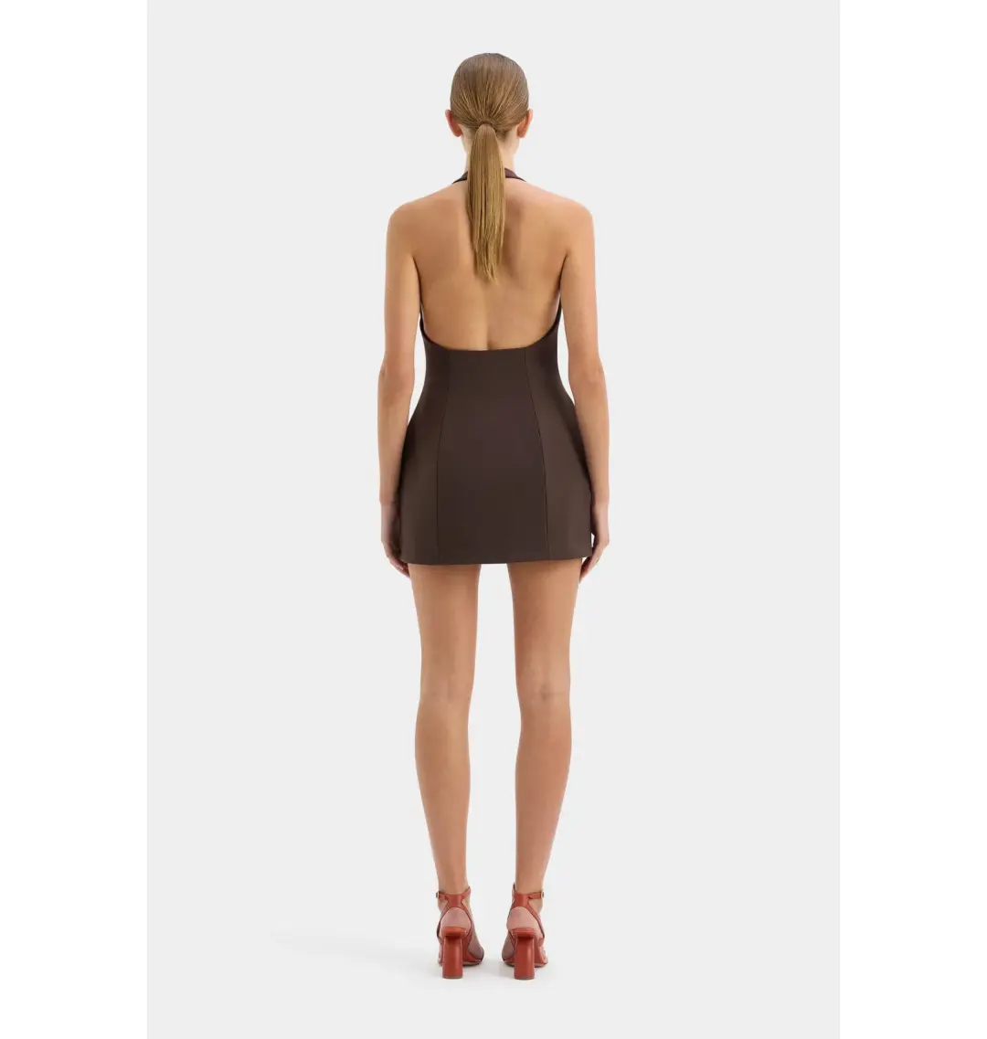 Sir the Label Sandrine Halter Mini Dress Chocolate Size 1 / AU 8 for rent on The Volte - main image