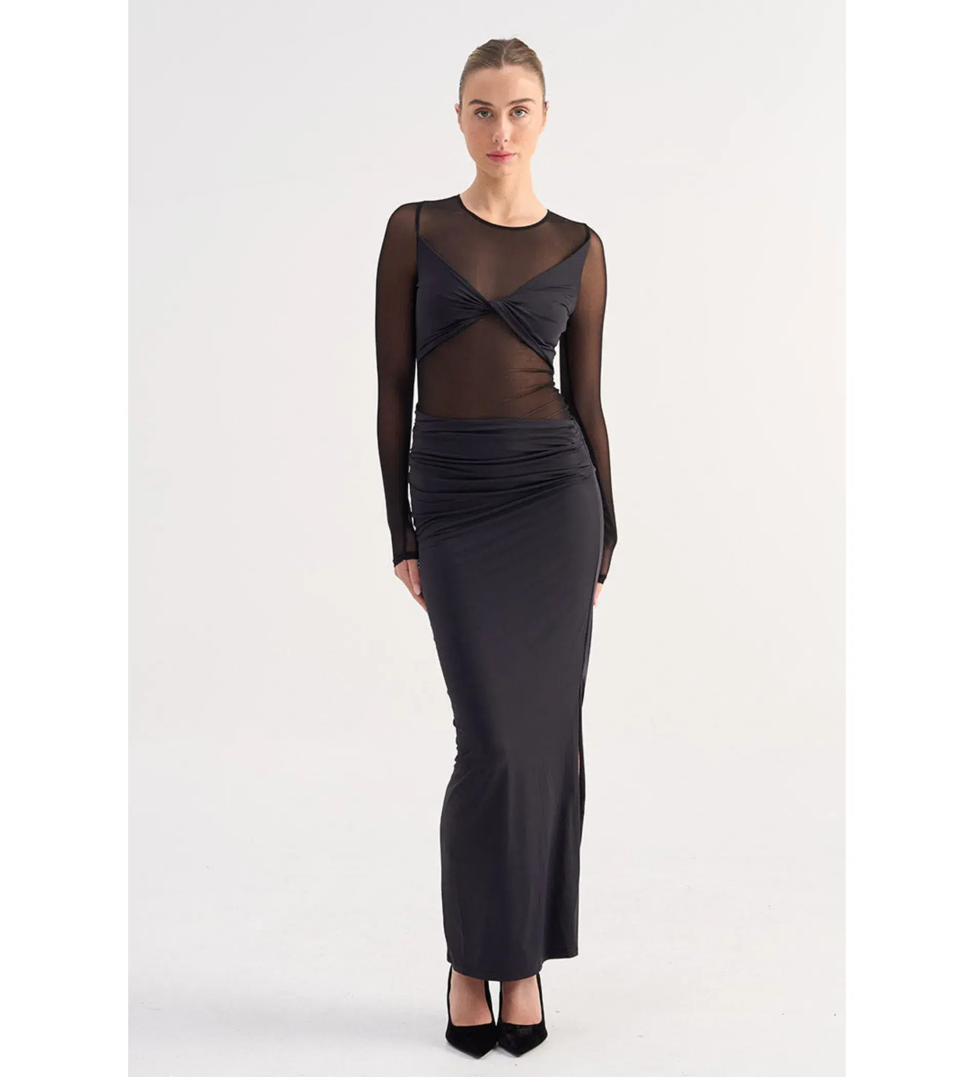Suboo Auguste Long Sleeve Mesh Jersey Maxi Dress Black Small/Au 8 - Image 1