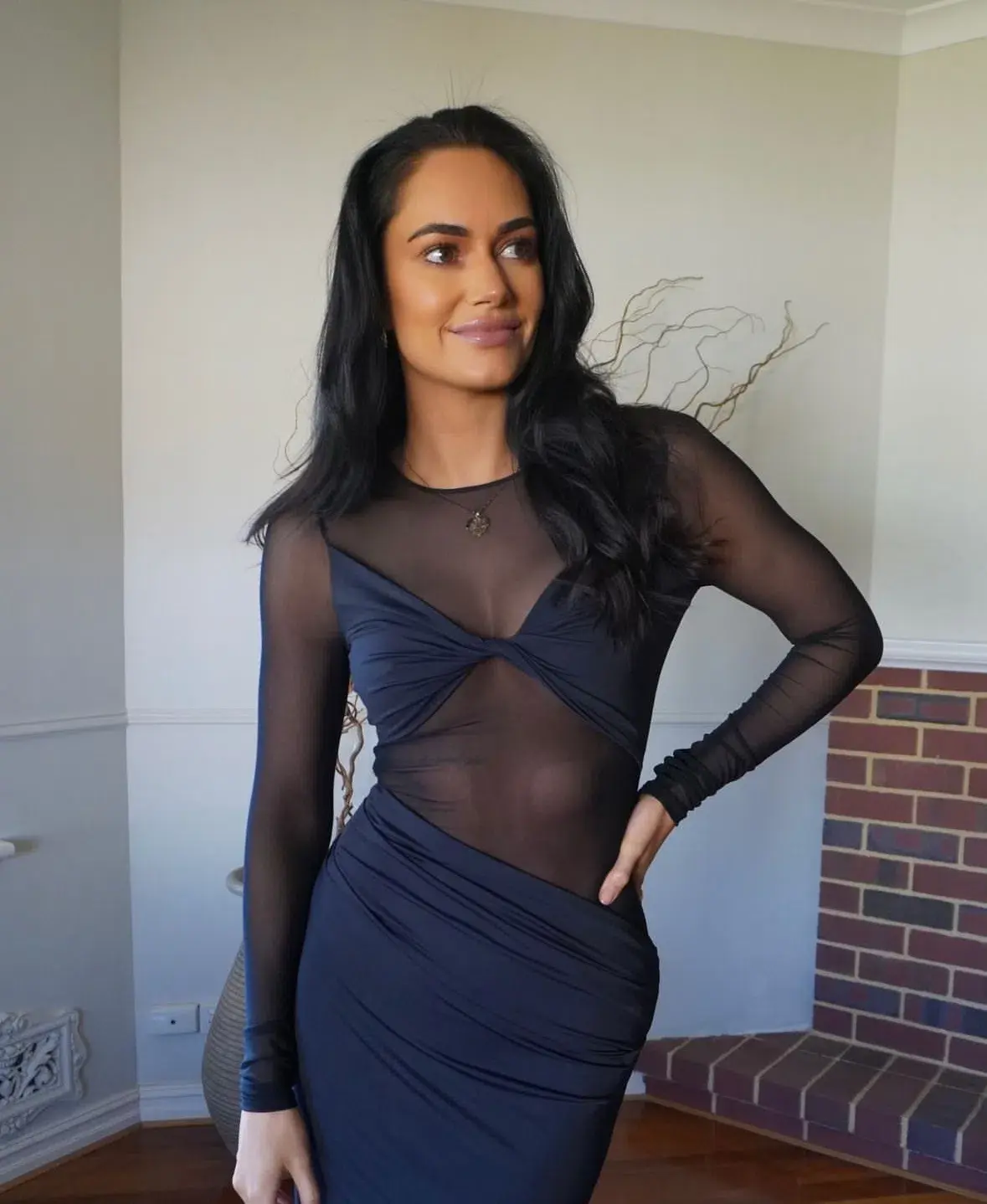 Suboo Auguste Long Sleeve Mesh Jersey Maxi Dress Black Small/Au 8 - Image 2