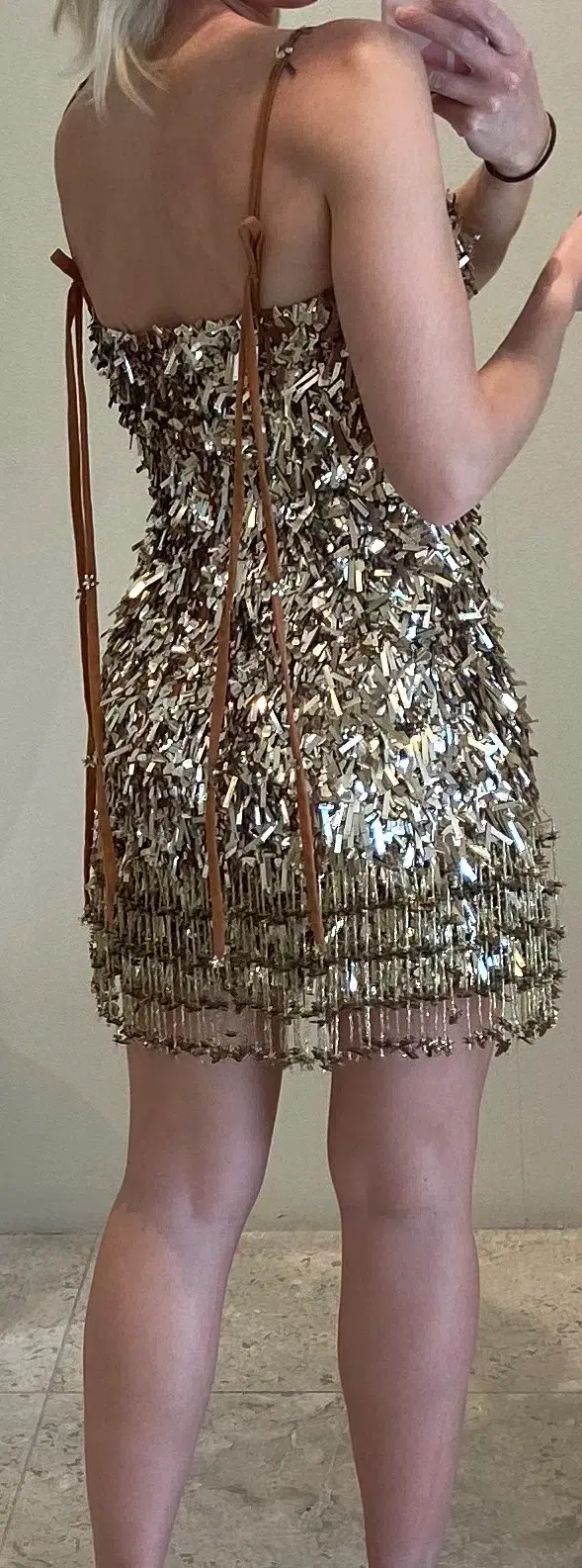 Rachel Gilbert Posie Mini Dress Gold Size 1/Au 8  - Image 3