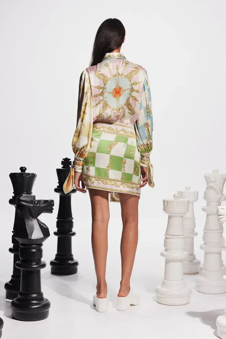Alemais Checkmate Silk Mini Dress Multi Size 12 - Image 2